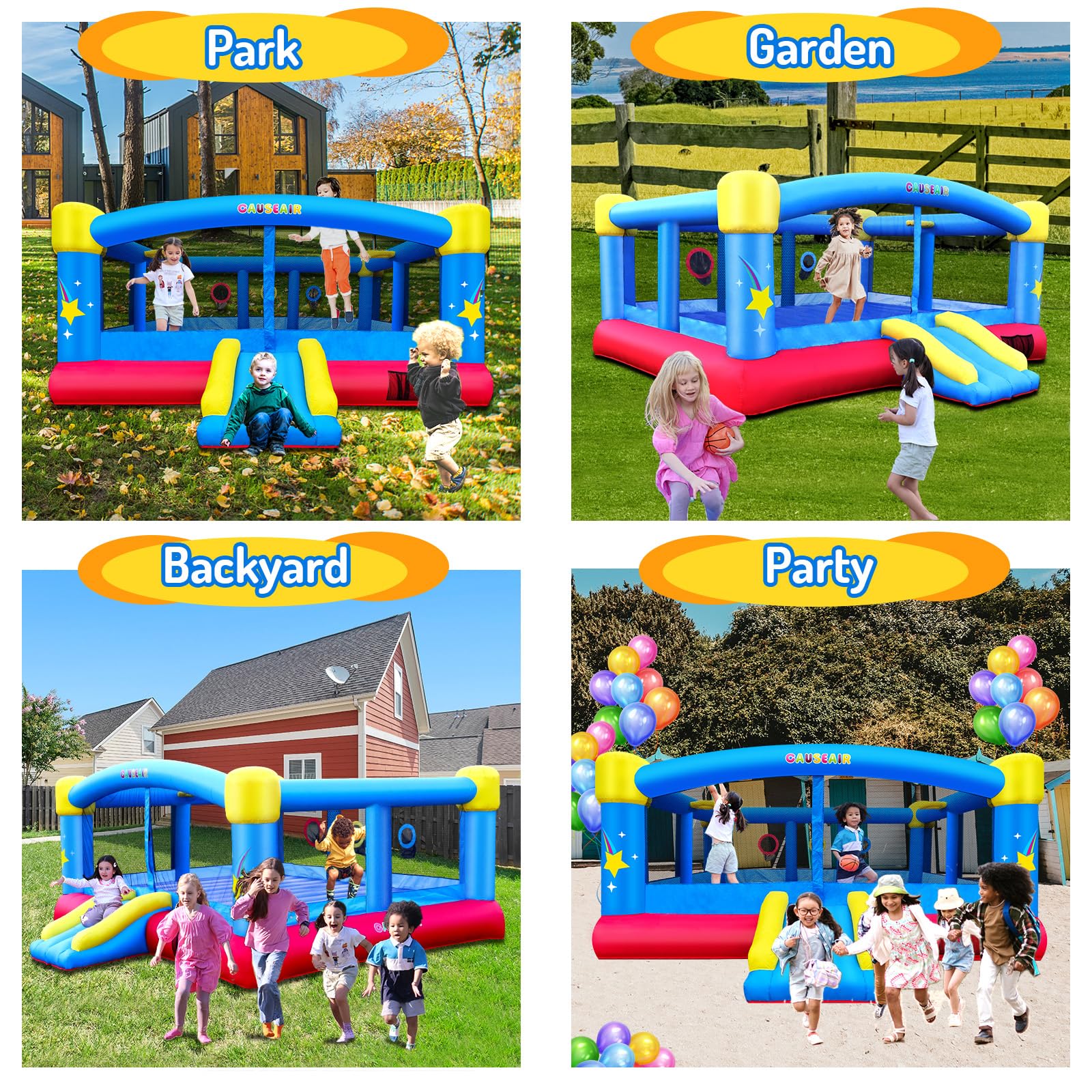Inflatable Bounce House with Basketball Hoop and Slide