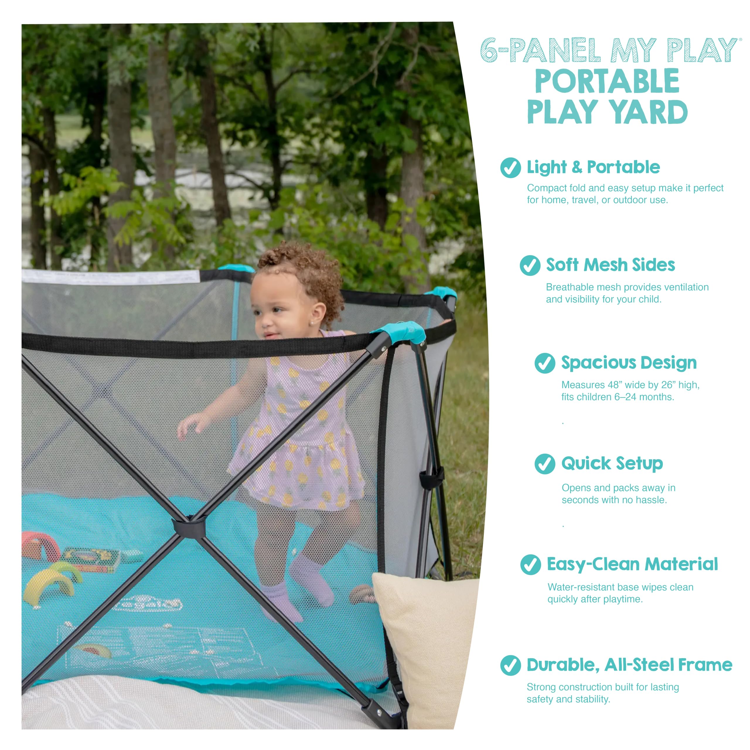 Portable Baby Play Yard 6-Panel Indoor Outdoor Playpen with Mesh Sides