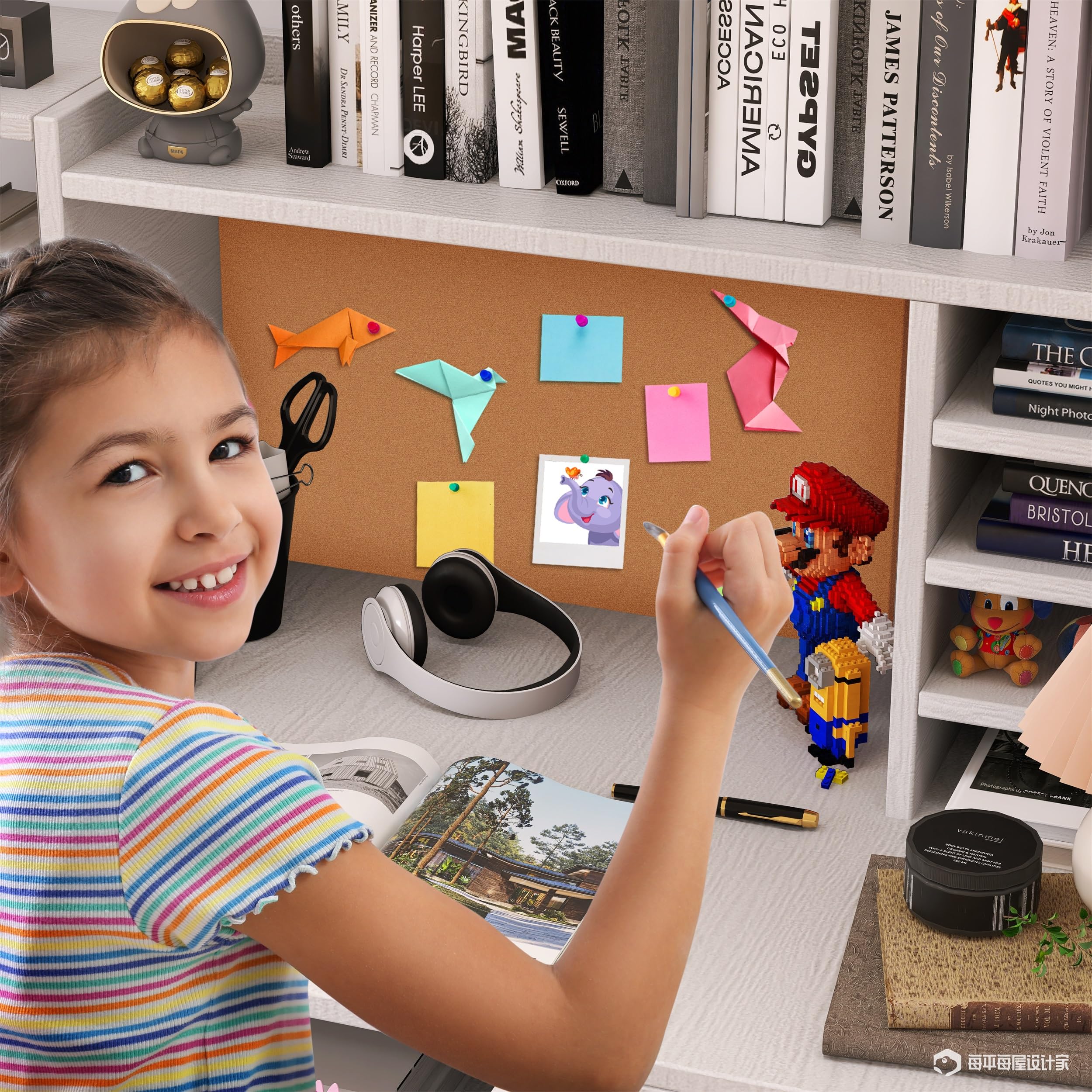 Kids Desk and Chair Set, Kids Study Desk with 4 Drawers
