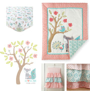 Fiona Crib Bed Set - Baby Nursery Set - Pink, Teal, and White - Woodland Forest Theme