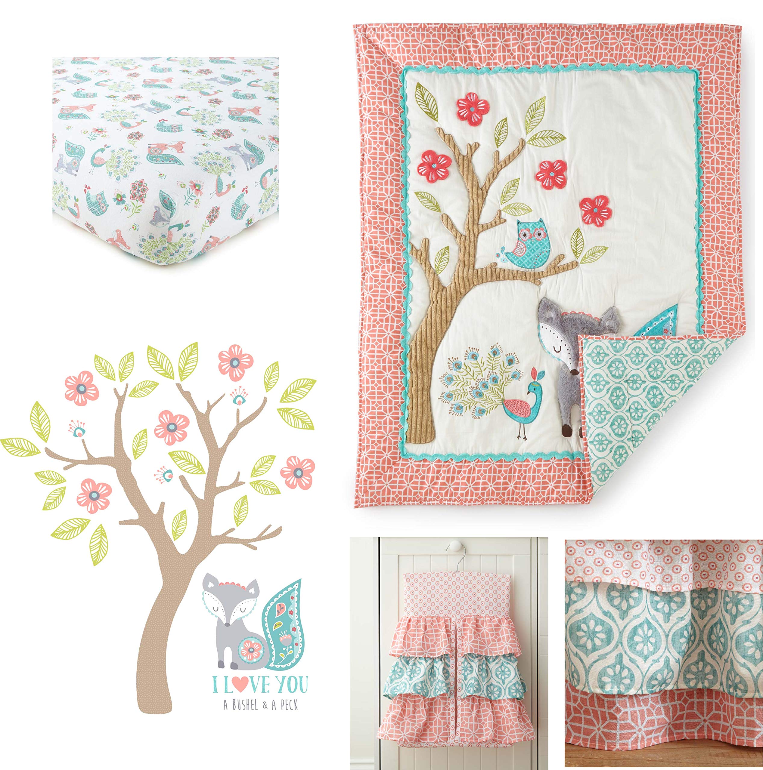 Fiona Crib Bed Set - Baby Nursery Set - Pink, Teal, and White - Woodland Forest Theme