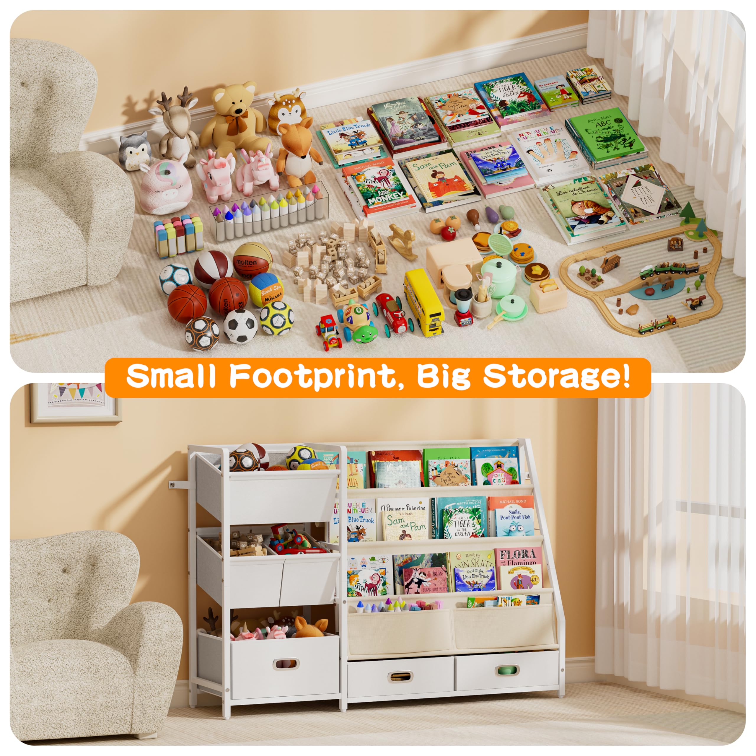Kids Bookshelf and Toy Storage Organizer with 6 Bins