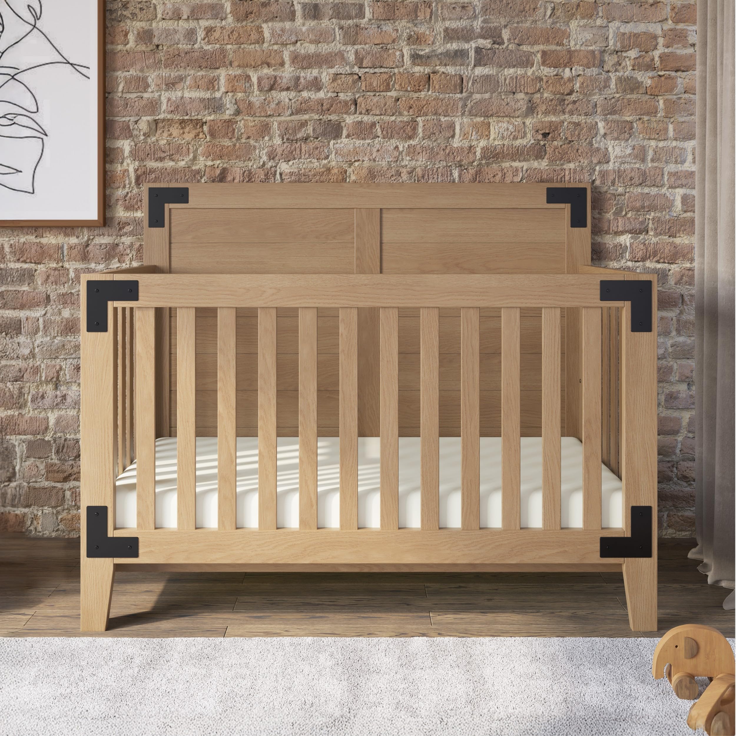 4-in-1 Convertible Baby Crib with Adjustable Mattress