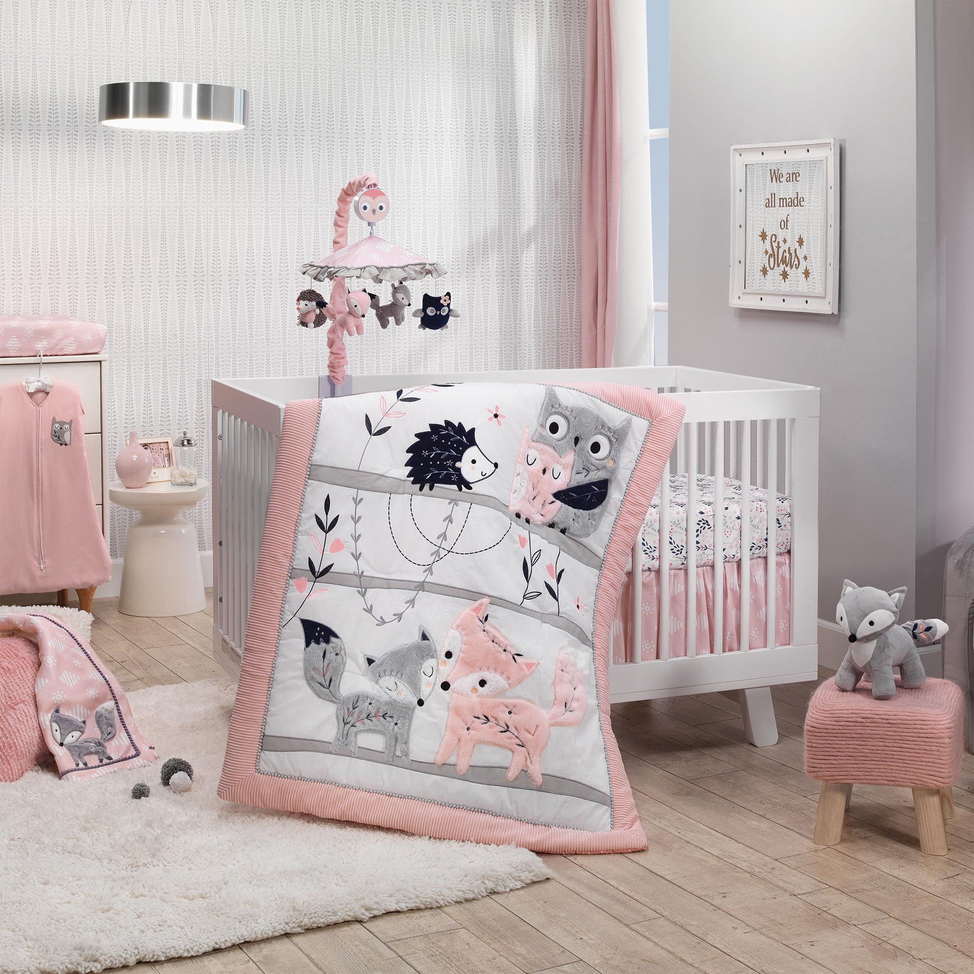 Forever Friends 4-Piece Nursery Crib Baby Bedding Set - Blue, Pink