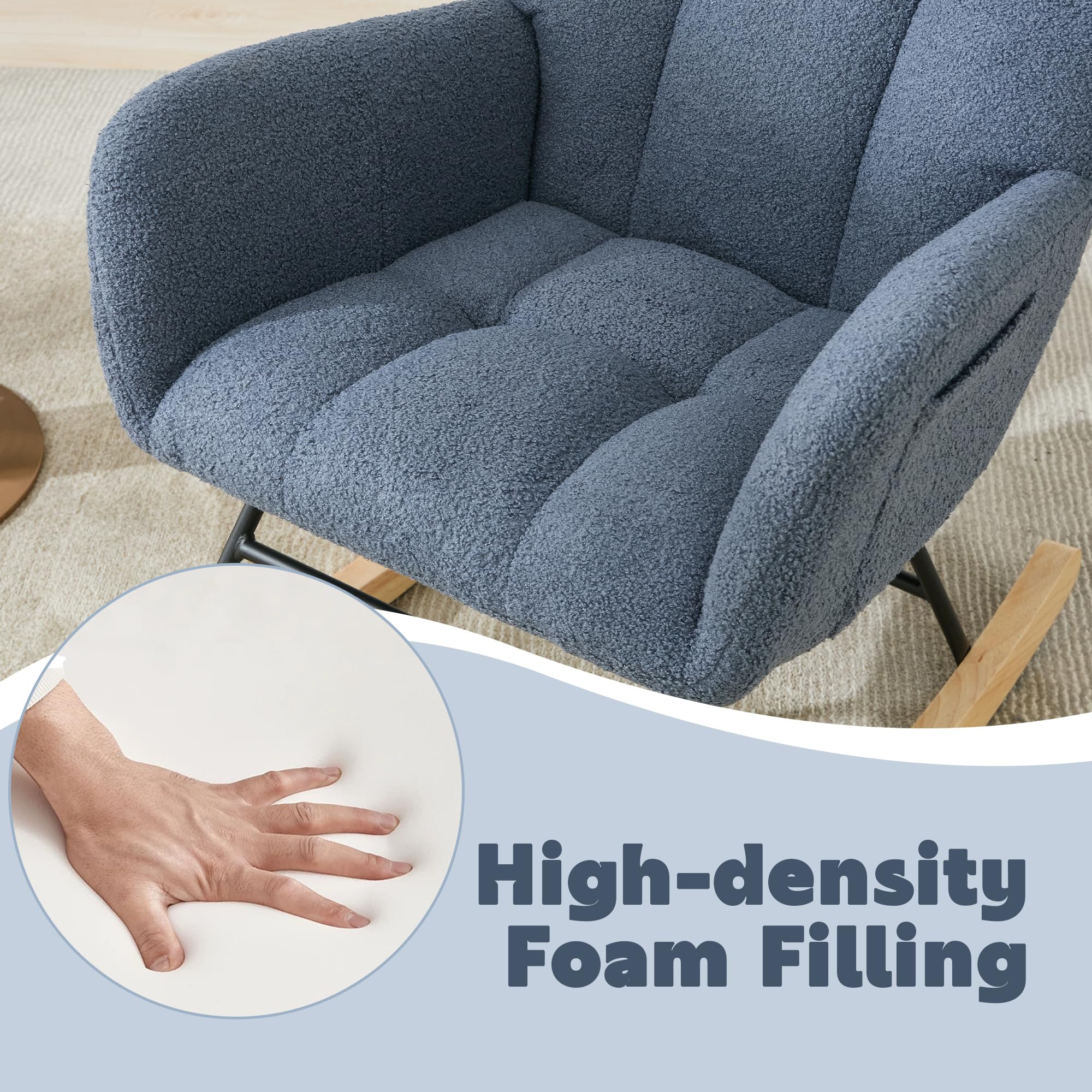 Teddy Upholstered Rocking Chair with High Backrest