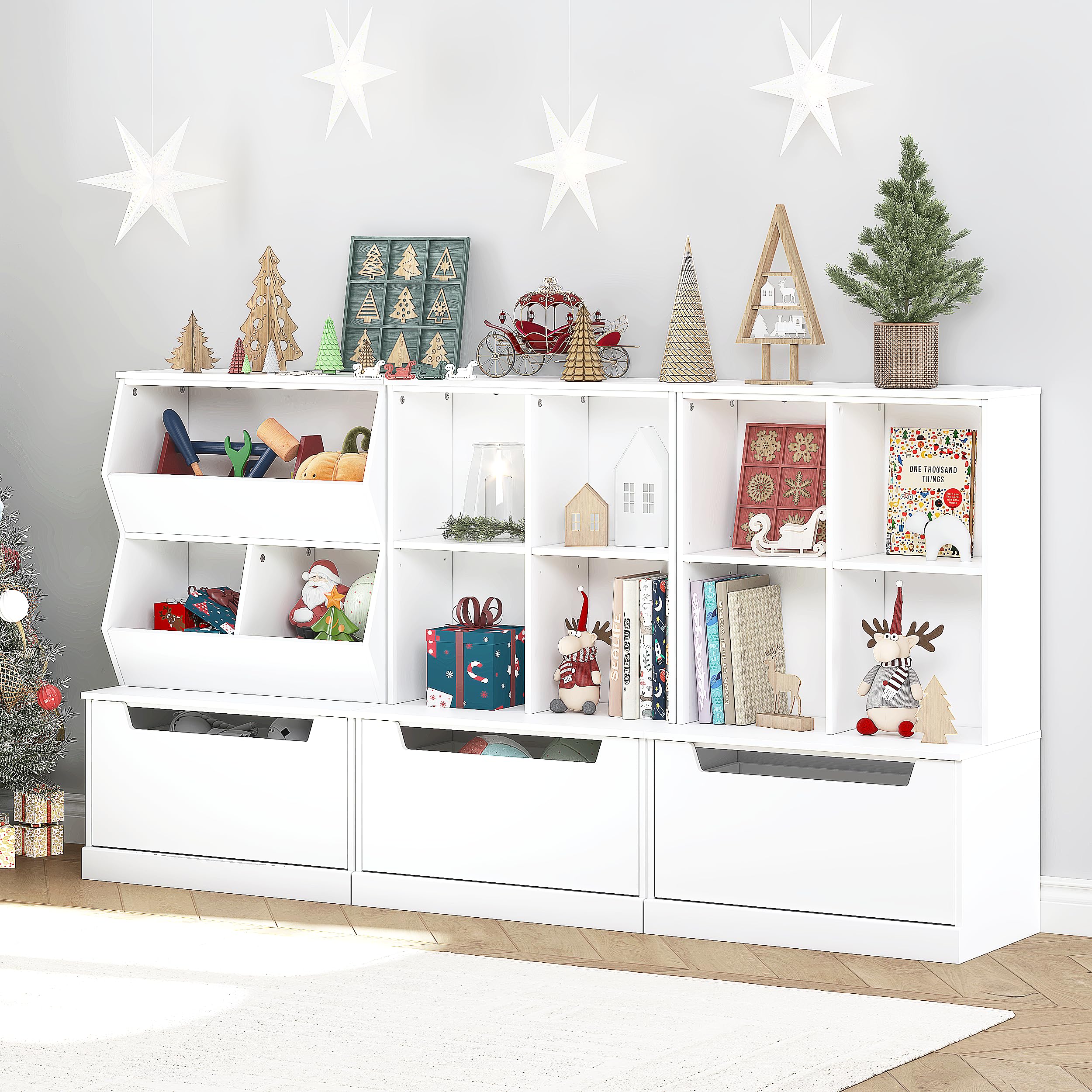 Kids Bookshelf and Toy Storage Organizer with Drawer