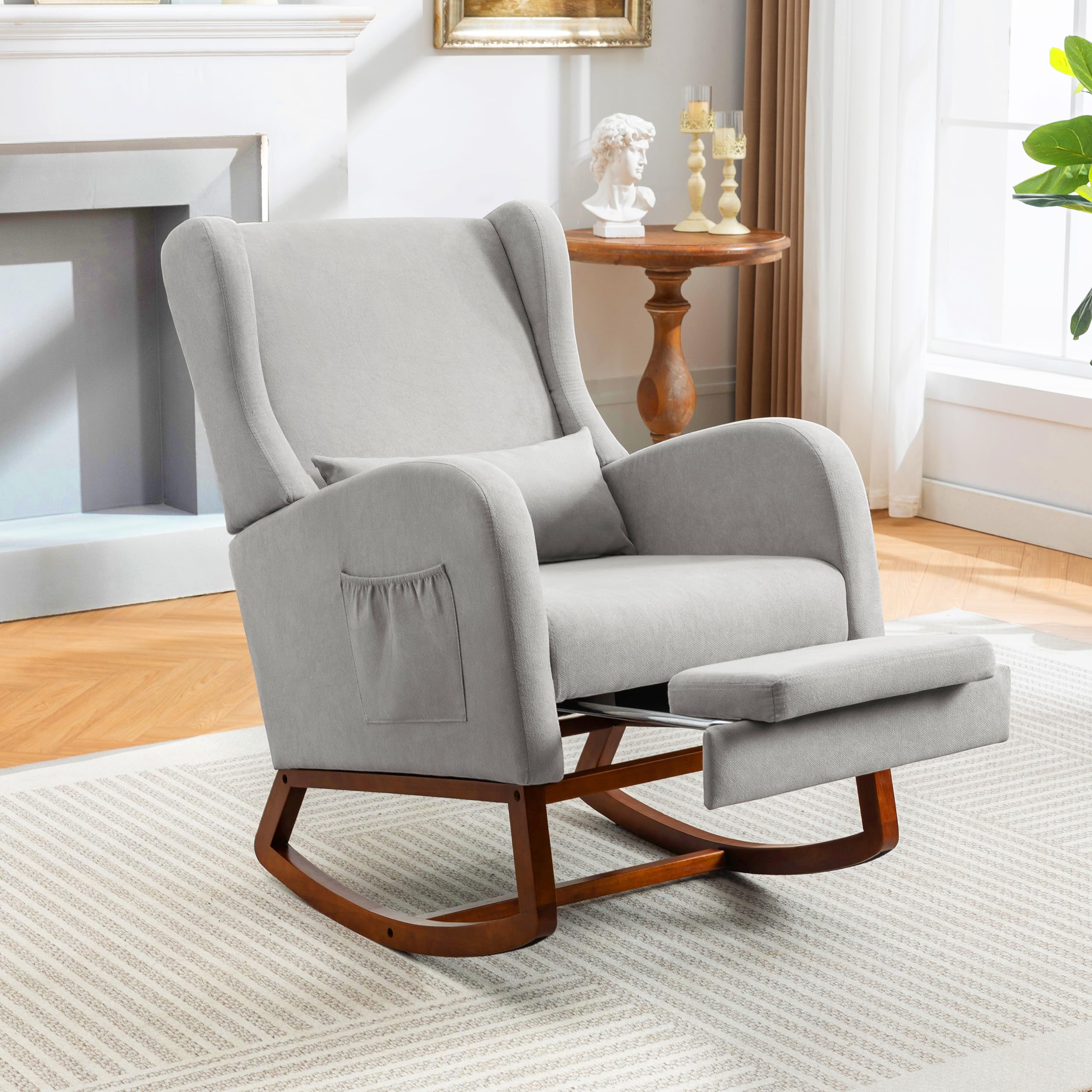 Nursery Glider Rocking Chair with Retractable Footrest
