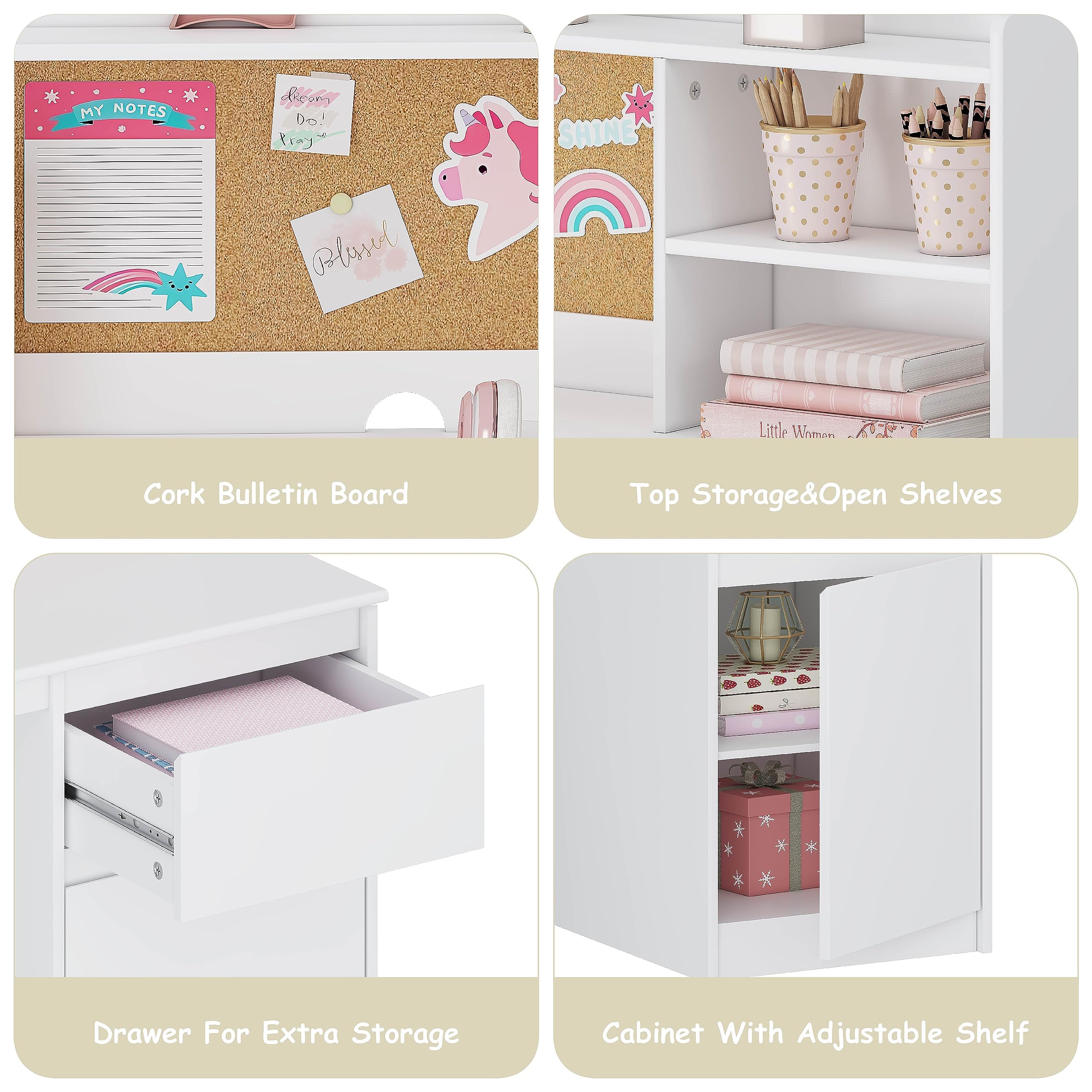 Kids Study Desk with Chair Set with Hutch and Storage