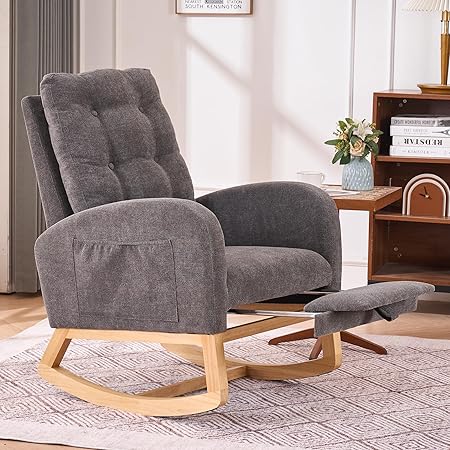 Nursery Rocking Chair with Foot Rest, Upholstered Glider Rocker