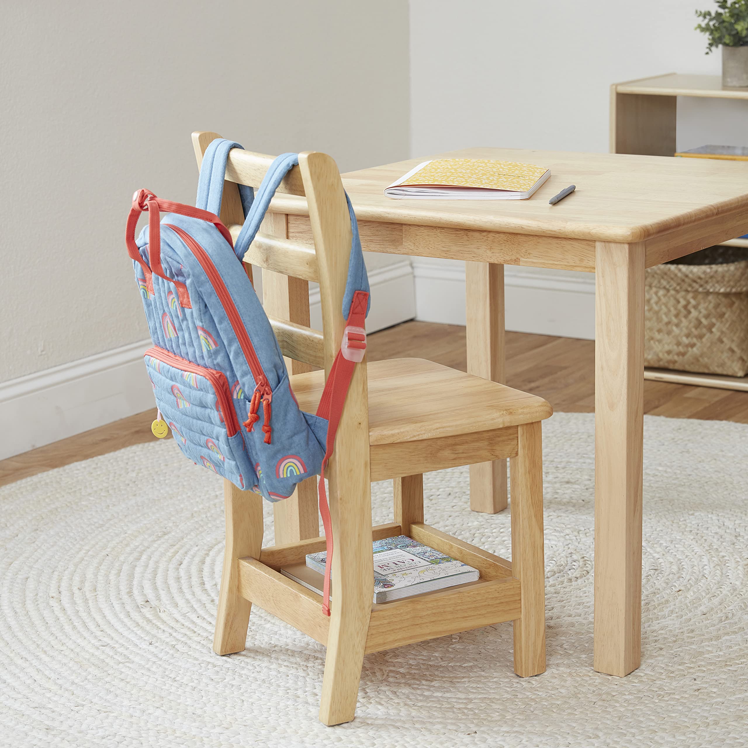 Three Rung Ladderback Chair with Storage, 14in Seat Height, Classroom Seating