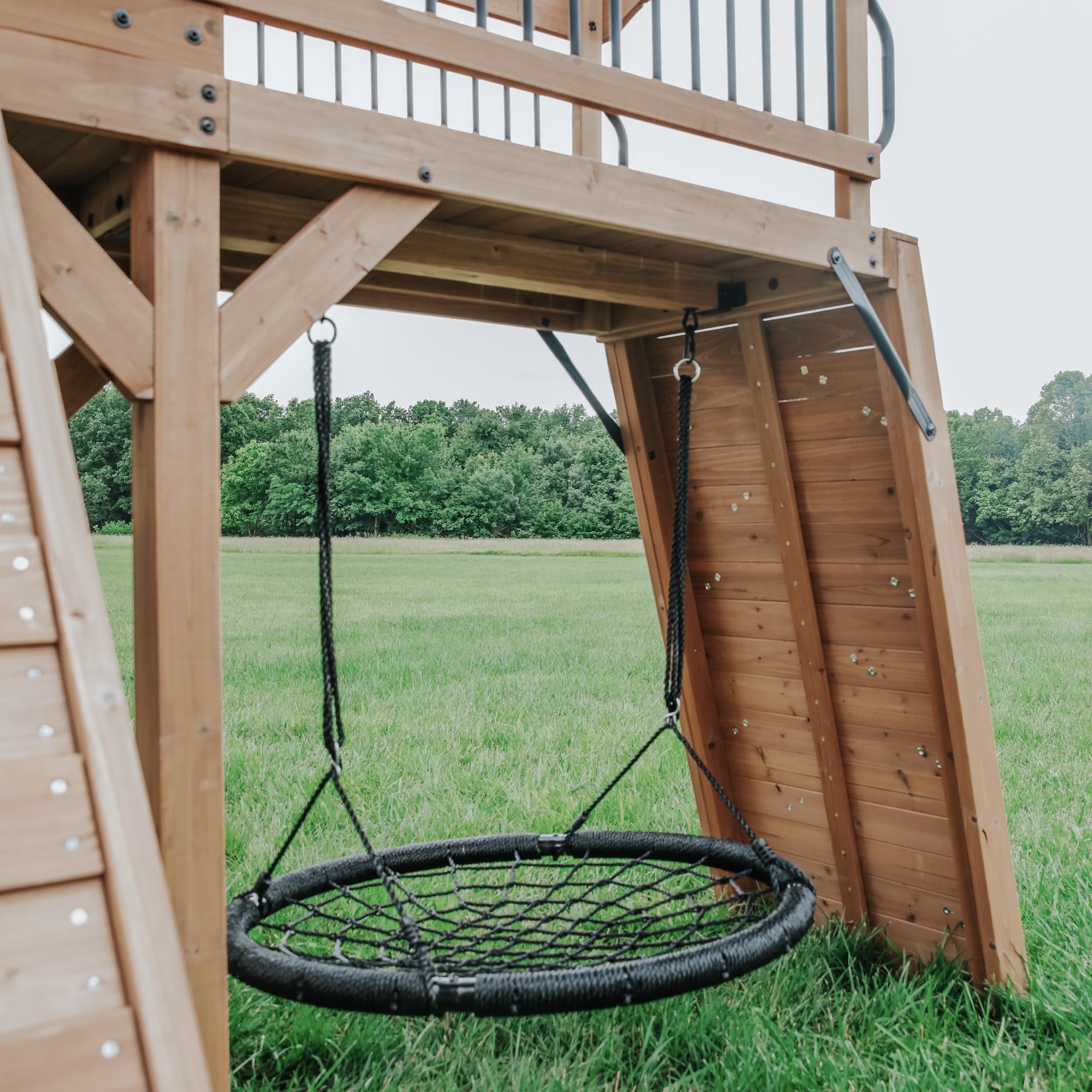 Cedar Wood Swing Set with Wave Slide and Clubhouse