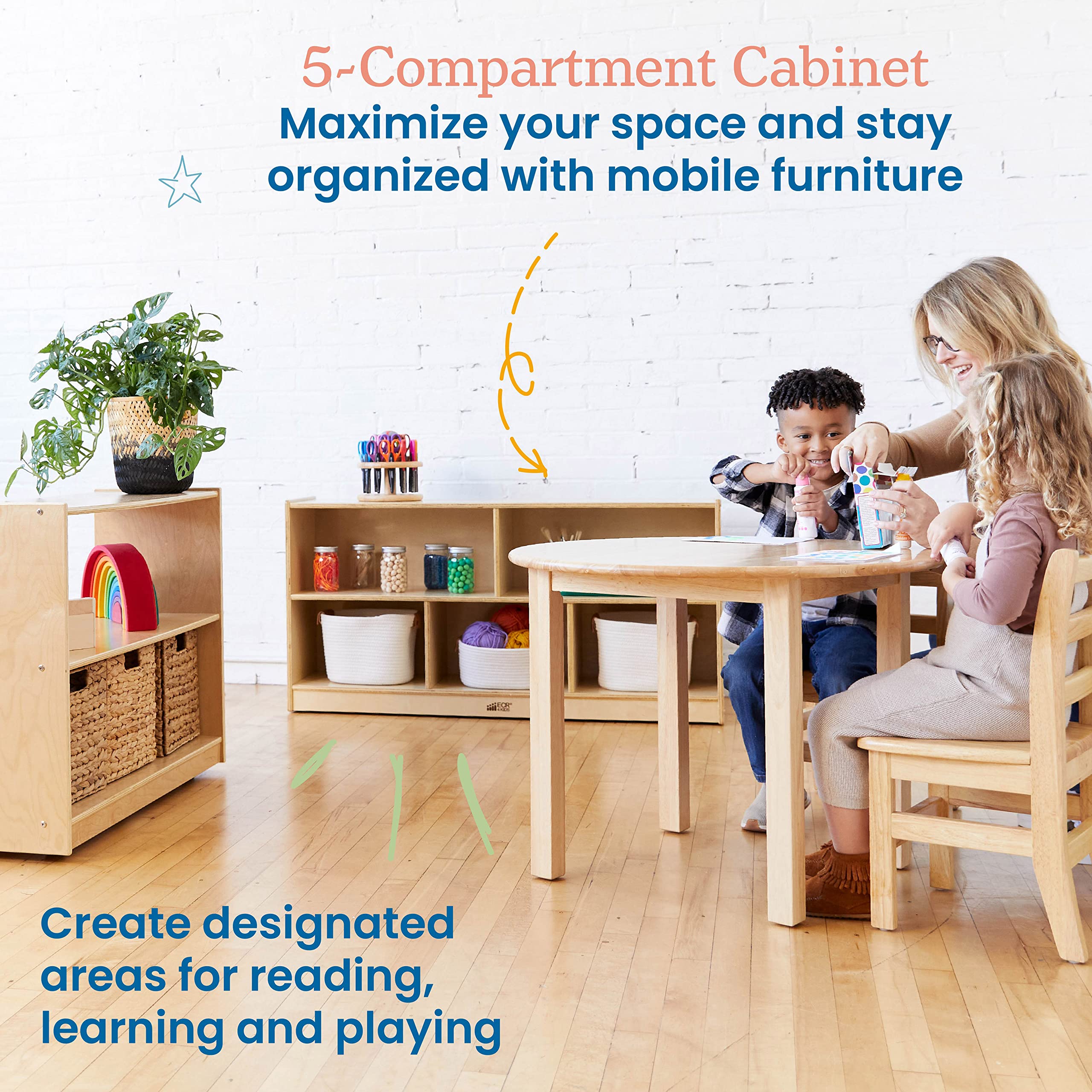 5-Compartment Mobile Storage Cabinet for Kids