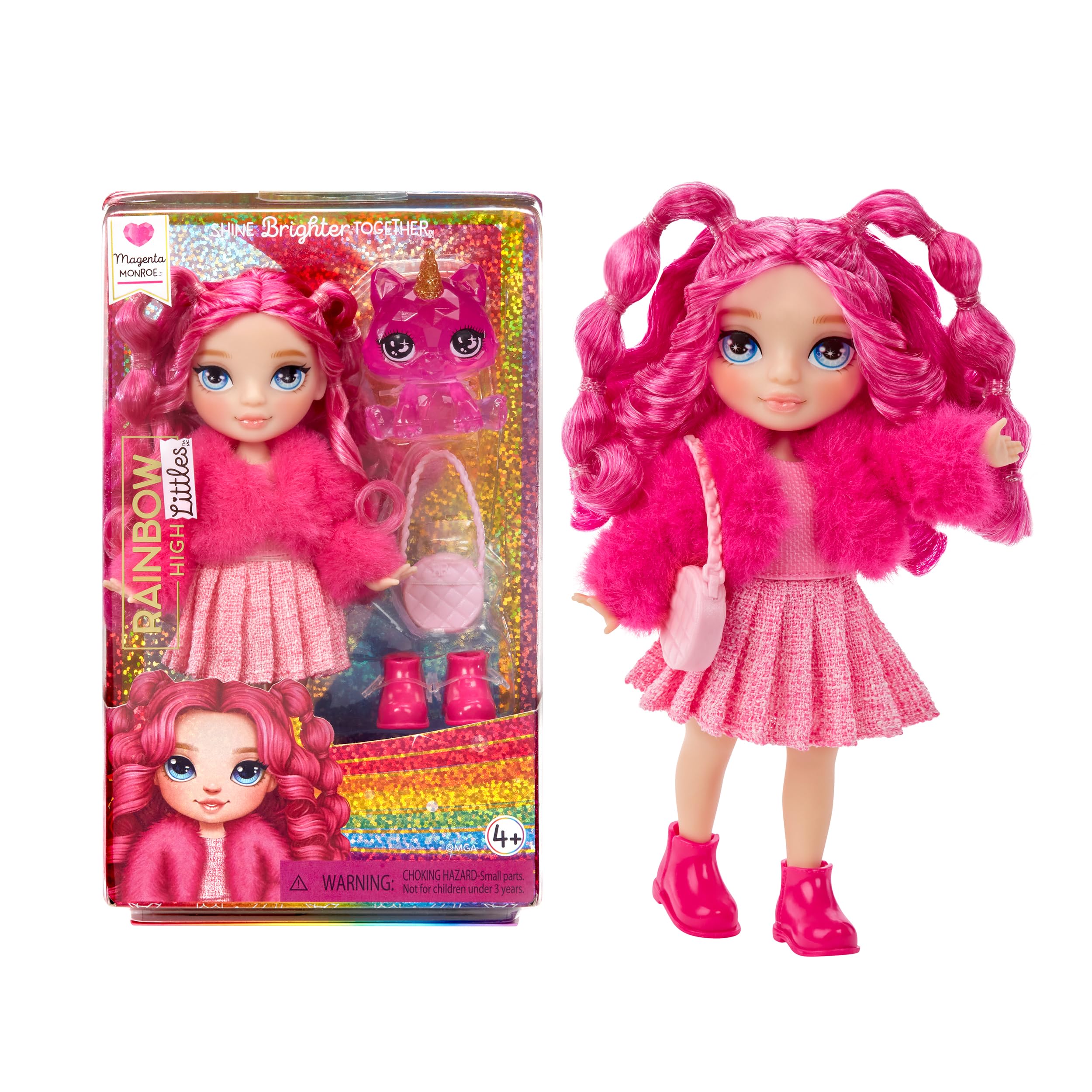 Littles – Magenta Monroe, Pink 5.5" Posable Small Doll with Purse, Magical Pet Kitty