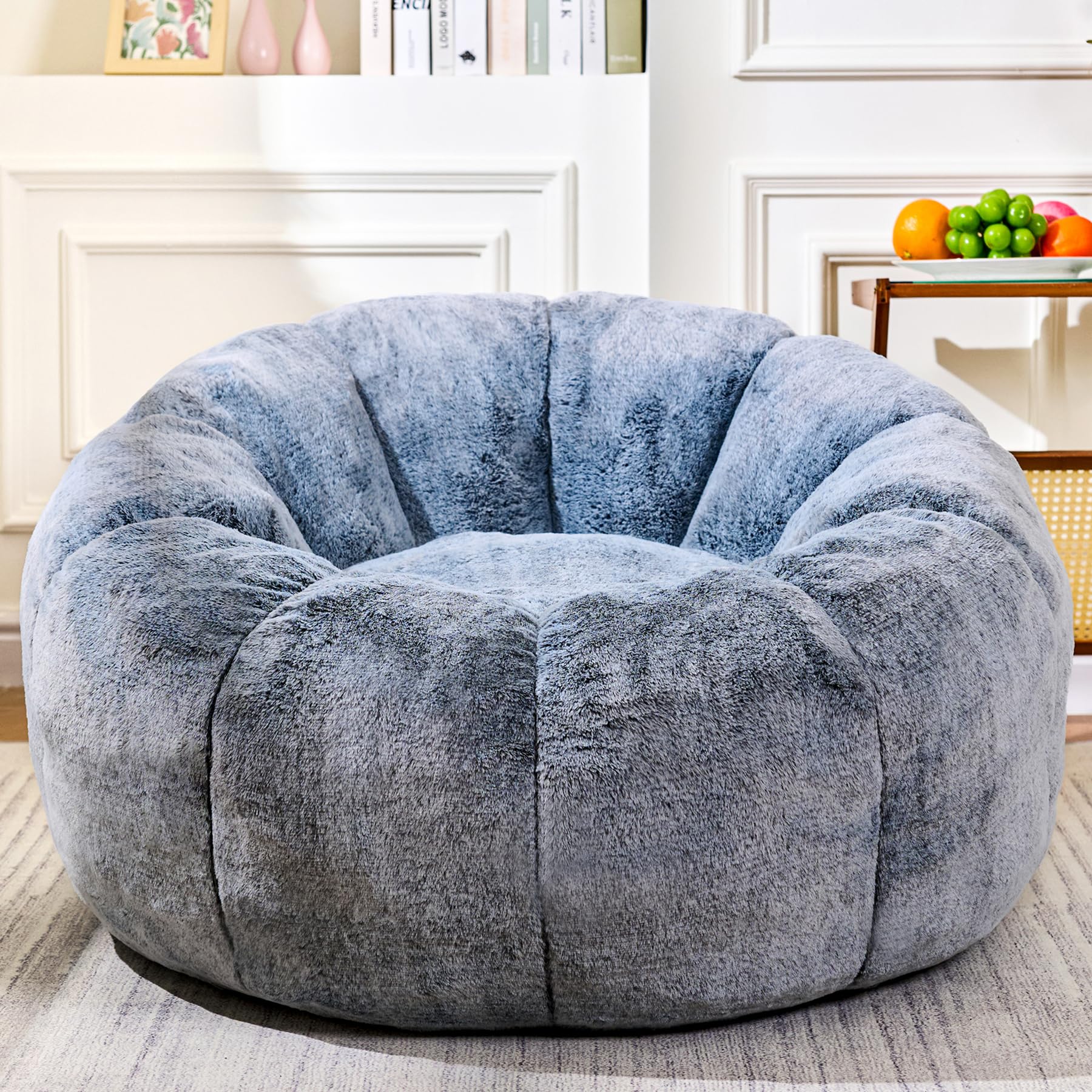 Faux Fur Bean Bag Chair with Petal Armrest