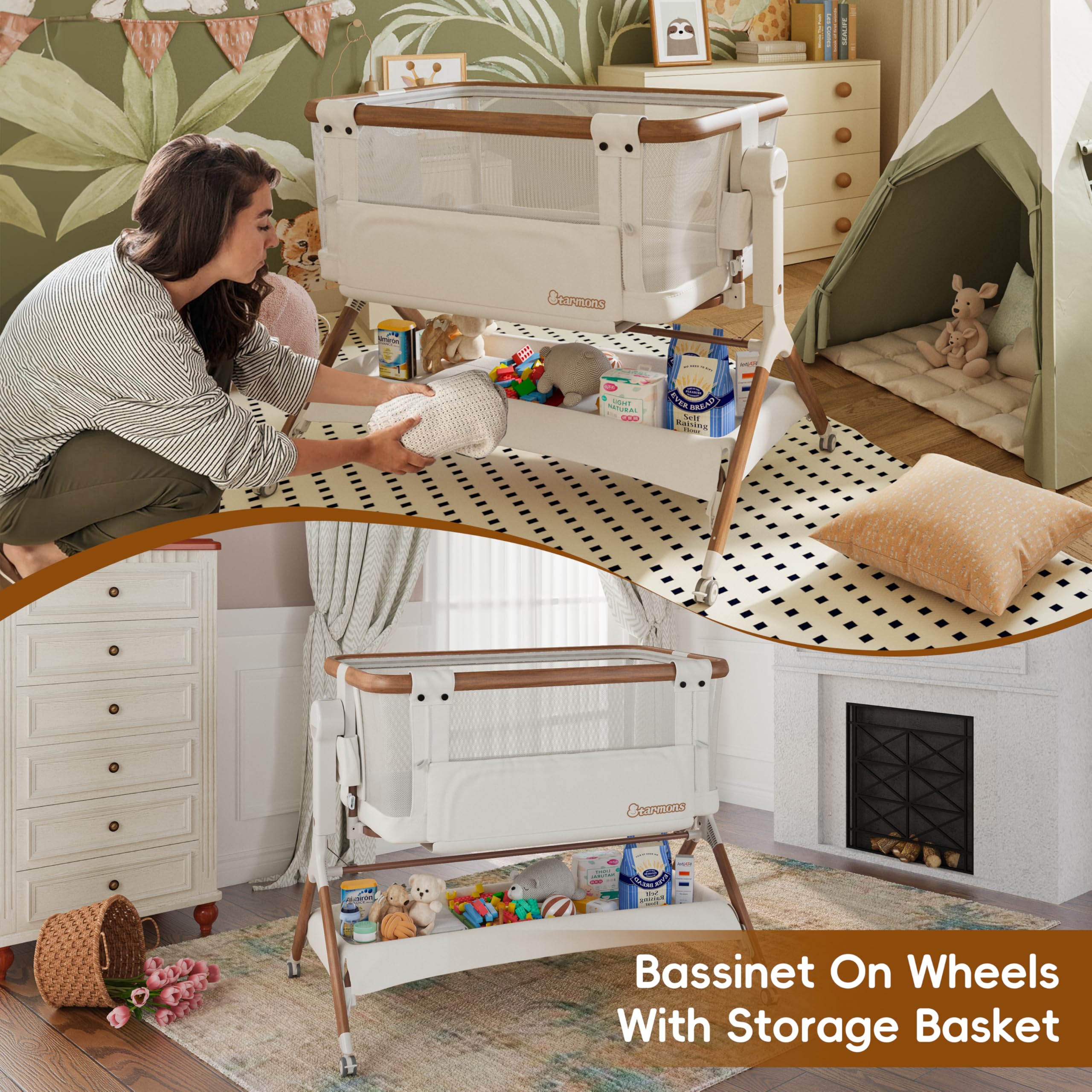 Rocking Bassinet Bedside Sleeper with Adjustable Height