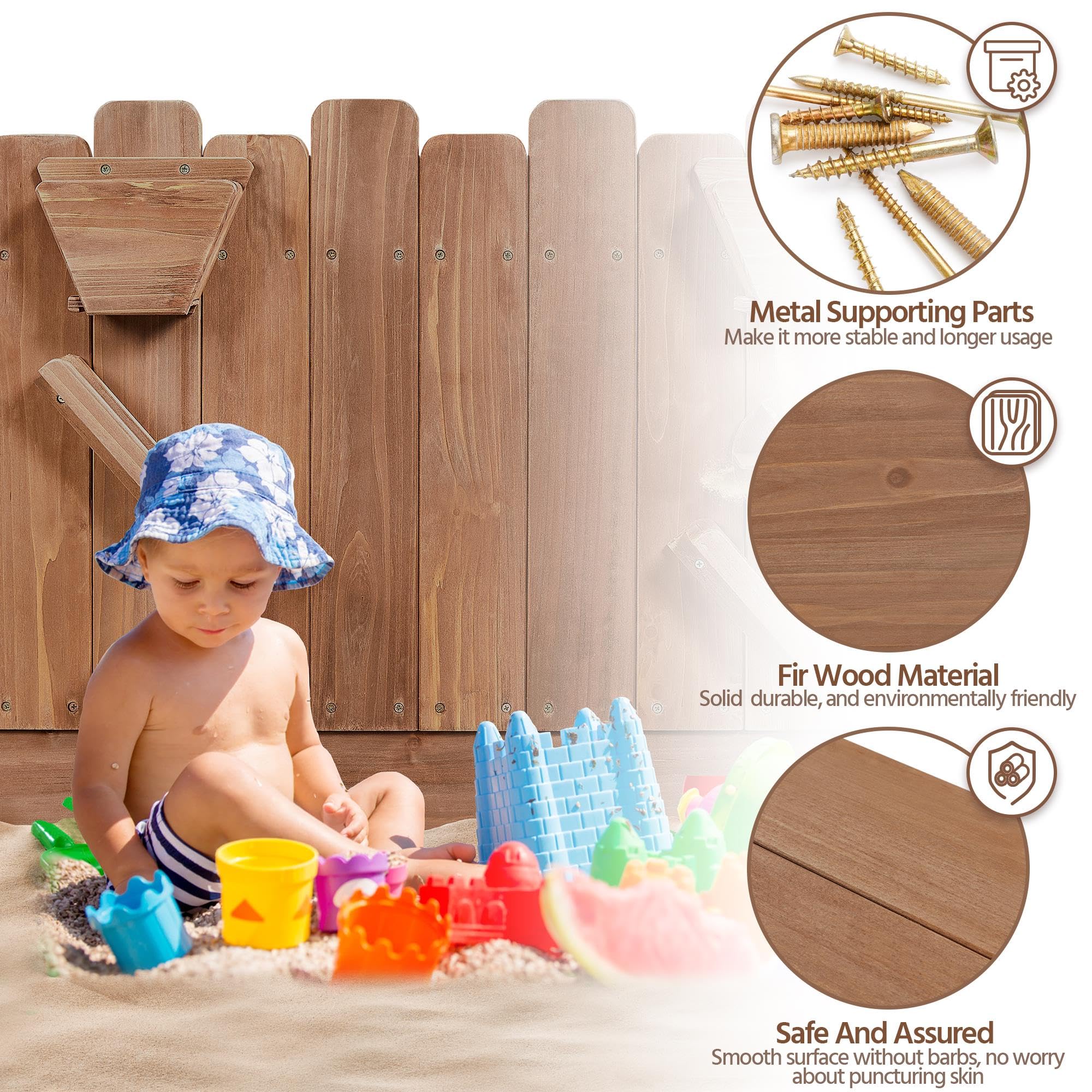 Wooden Sandbox with Storage Bench for Kids