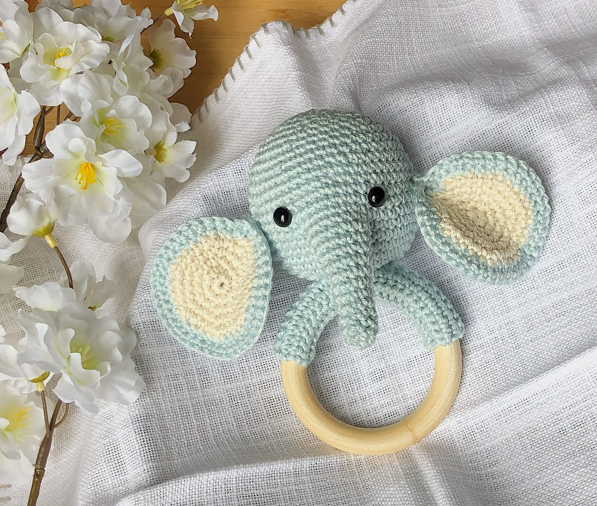 Cotton Crochet Rattle Toy Elephant Toys Animal Plushie Toy Teether Toy Nursery Organic Gift