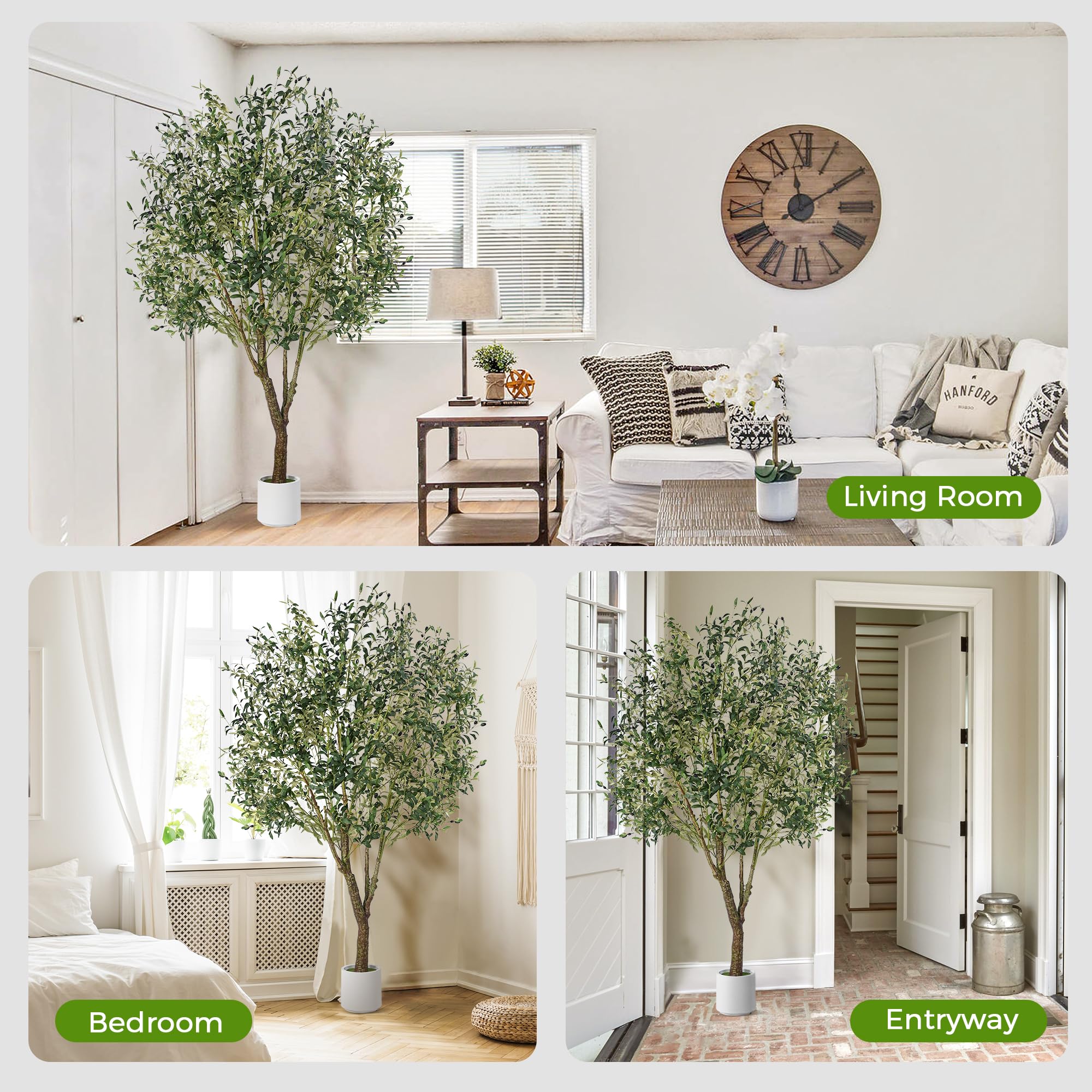 7ft Artificial Olive Tree with Natural Wood Trunk and White Planter
