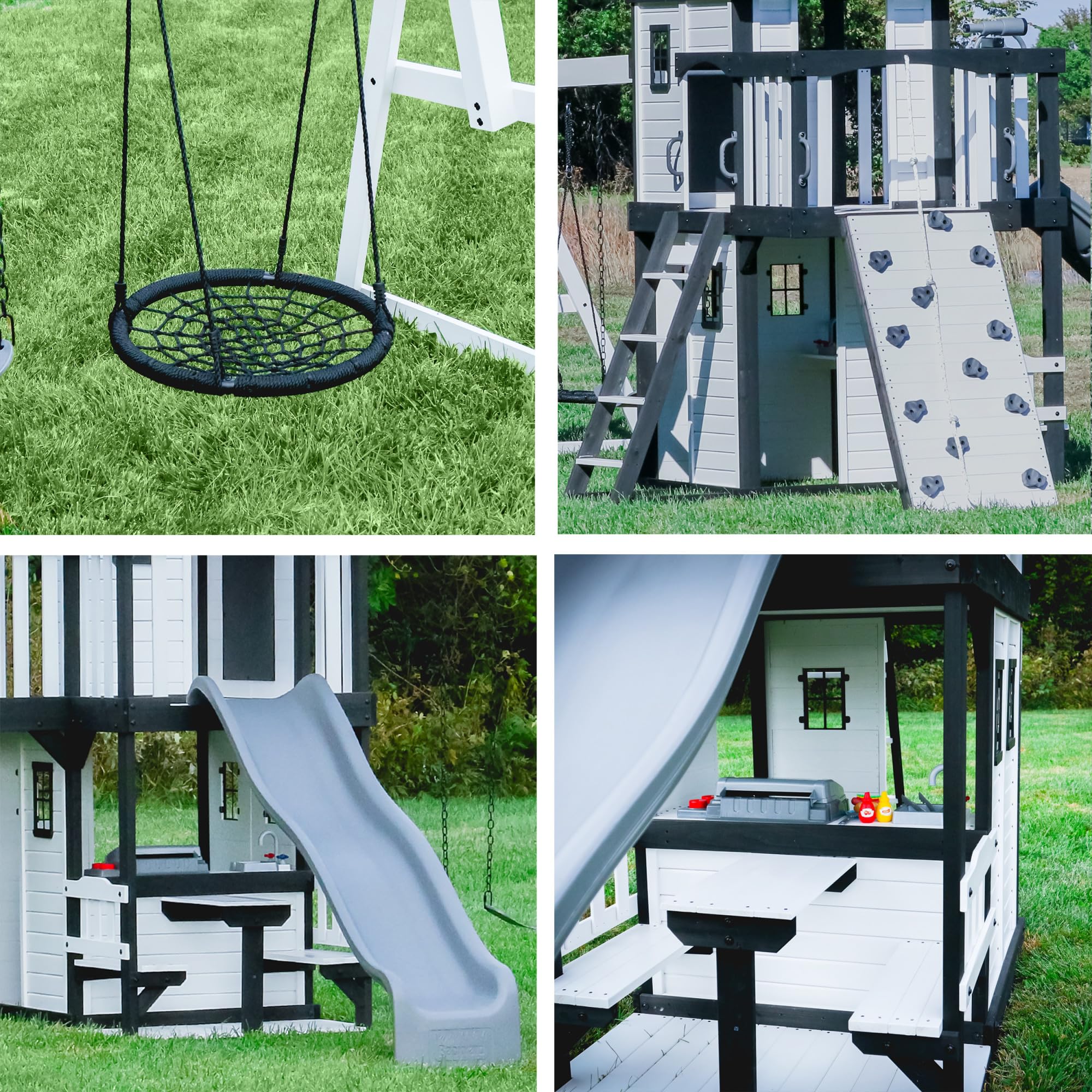 Cedar Wood Swing Set with Clubhouse and Wave Slide