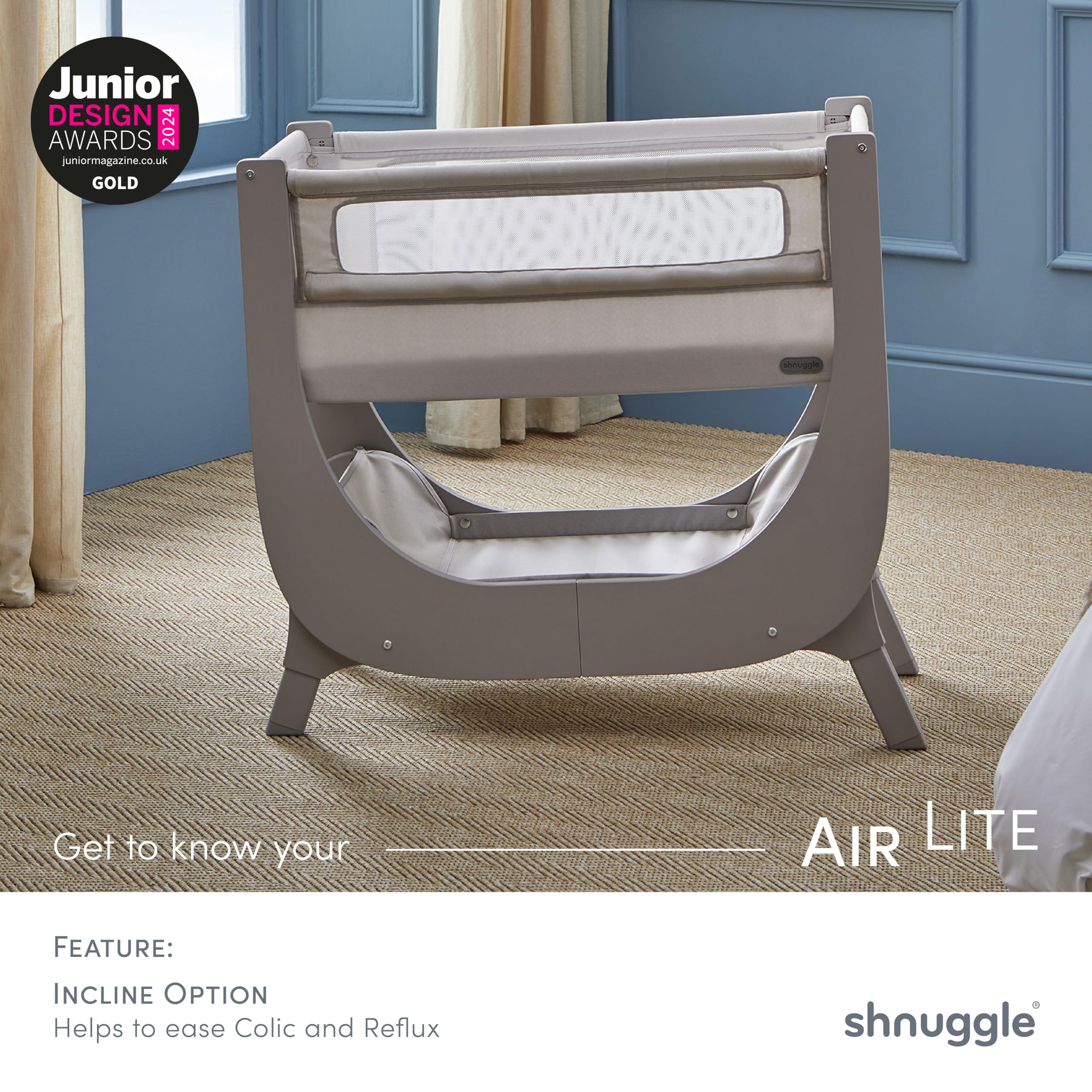 Bedside Infant Bassinet with Breathable Mesh Sides and Adjustable Height