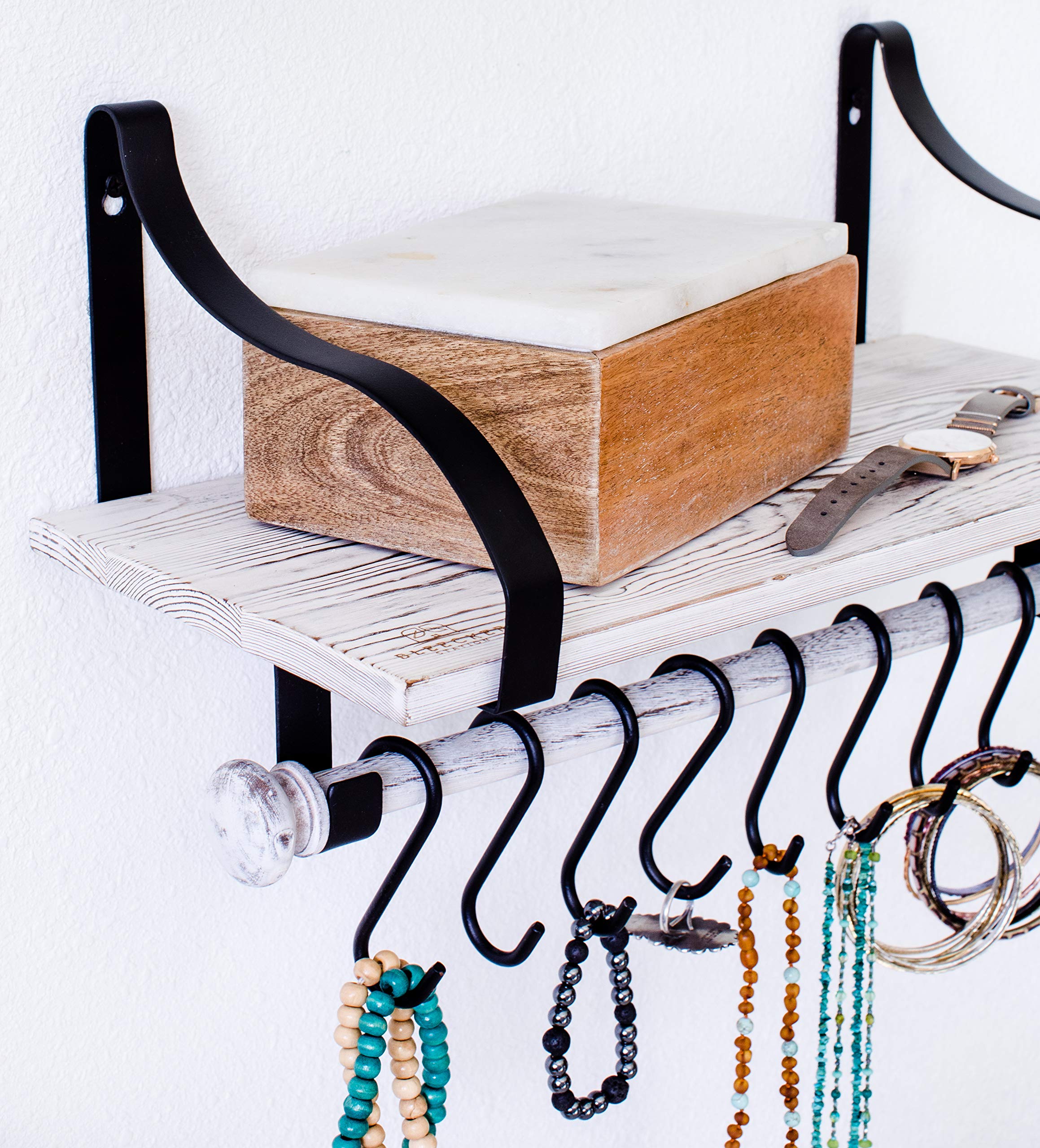 Rustic Wall Mounted Floating Shelves with Towel Bar