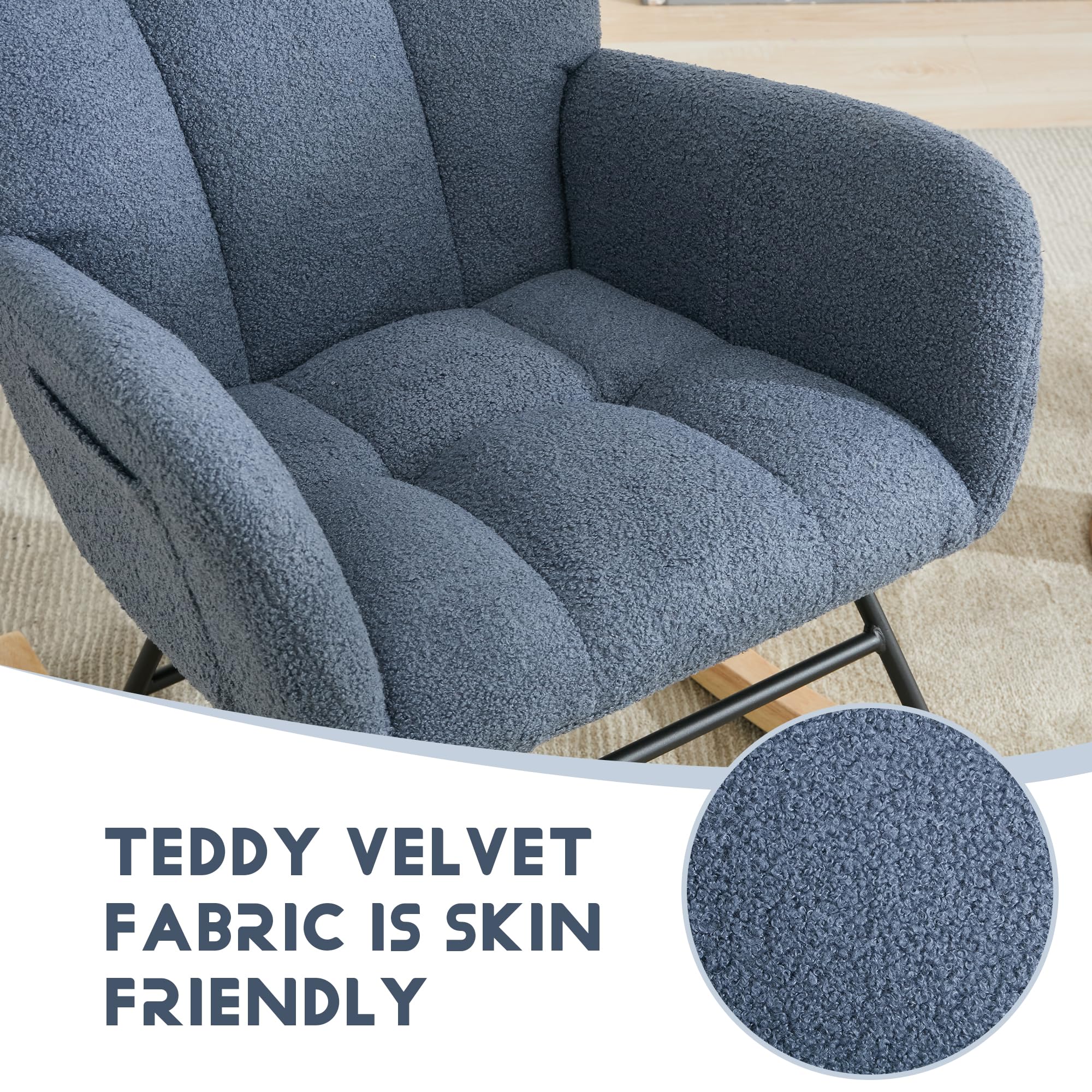 Teddy Upholstered Rocking Chair with High Backrest
