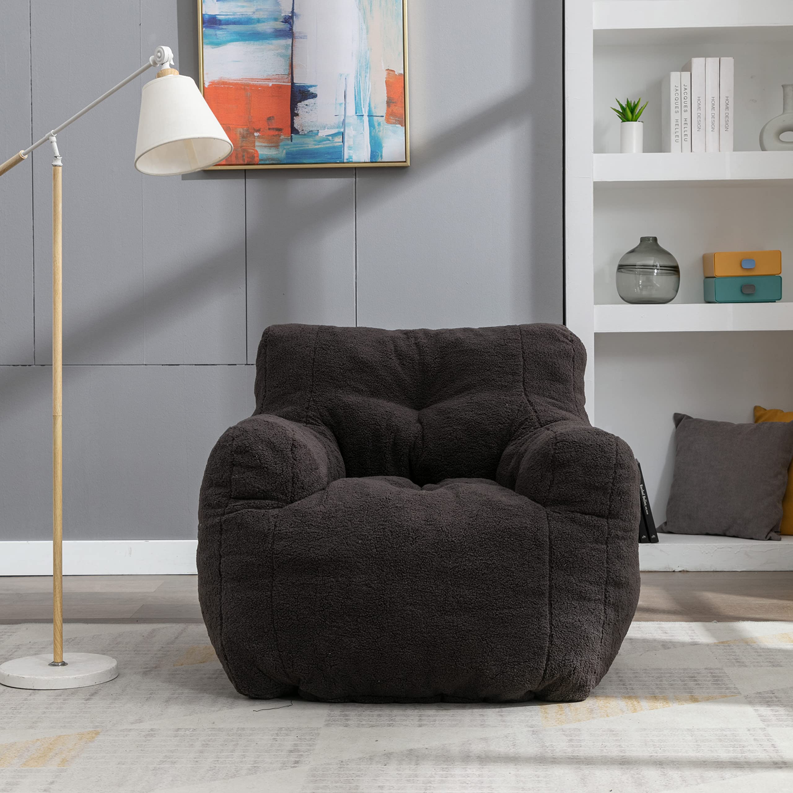 Memory Foam Bean Bag Chair with Armrests and Back Support