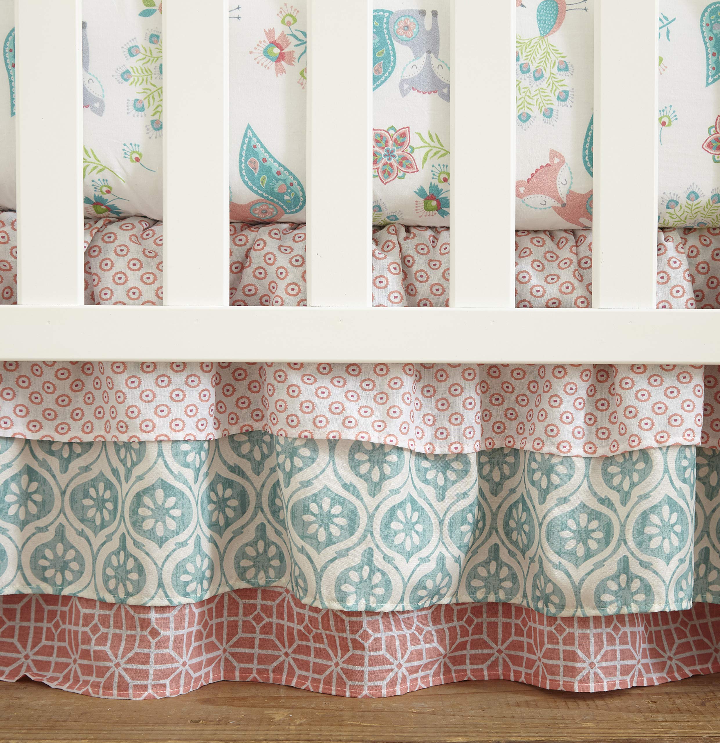 5-Piece Woodland Crib Bedding Set - Pink & Teal