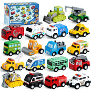 18 Pcs Pull Back City Cars and Trucks Toy Vehicles Set, Friction Powered Cars Toys