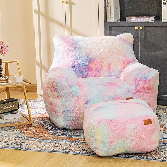 Bean Bag Chair with Ottoman, Armrest Bean Bag Chairs with Filler