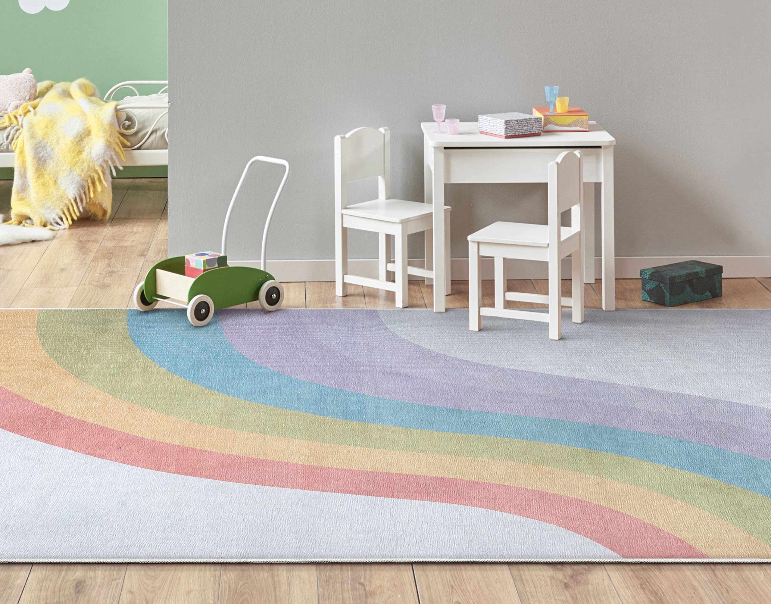 Kids Rainbow Rug, 3'3" x 5', Multi Color