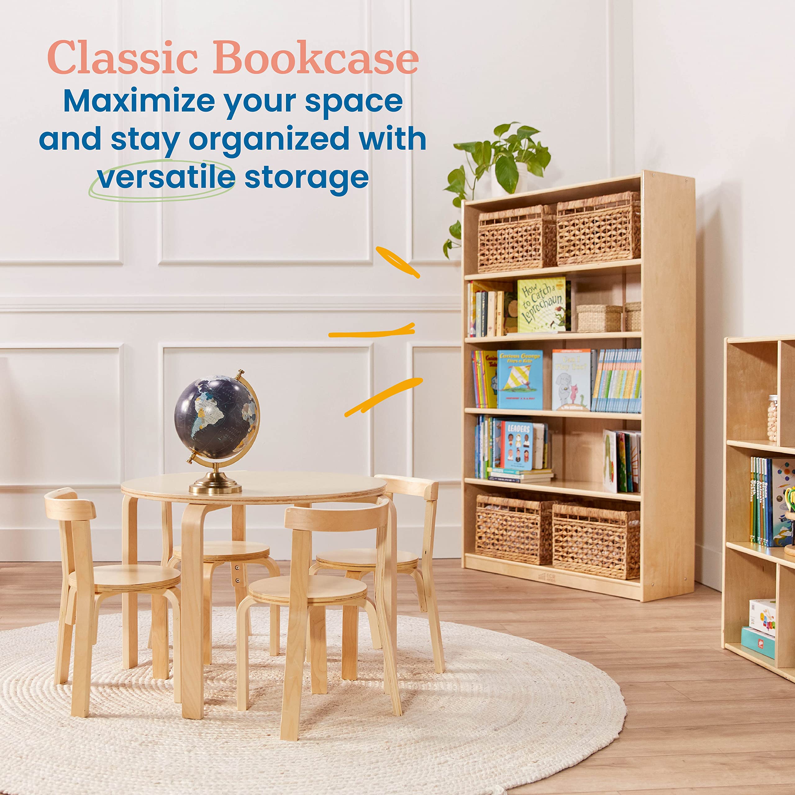 5-Shelf Wooden Bookcase for Kids