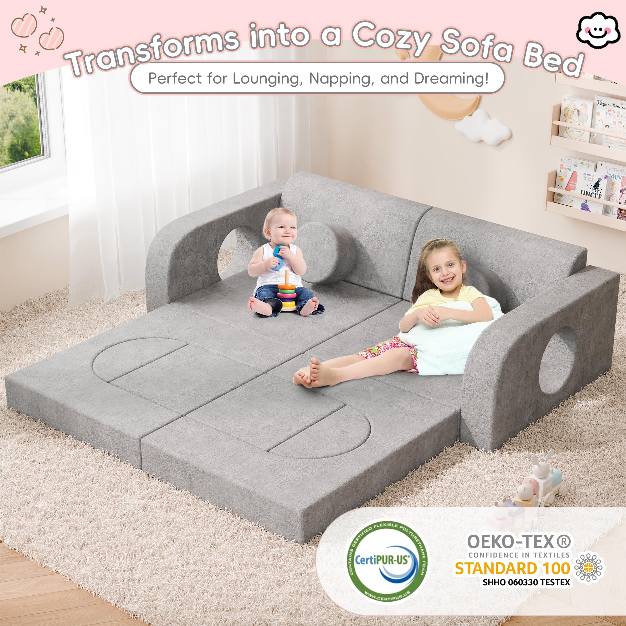 14-Piece Modular Kids Play Couch with Washable Covers