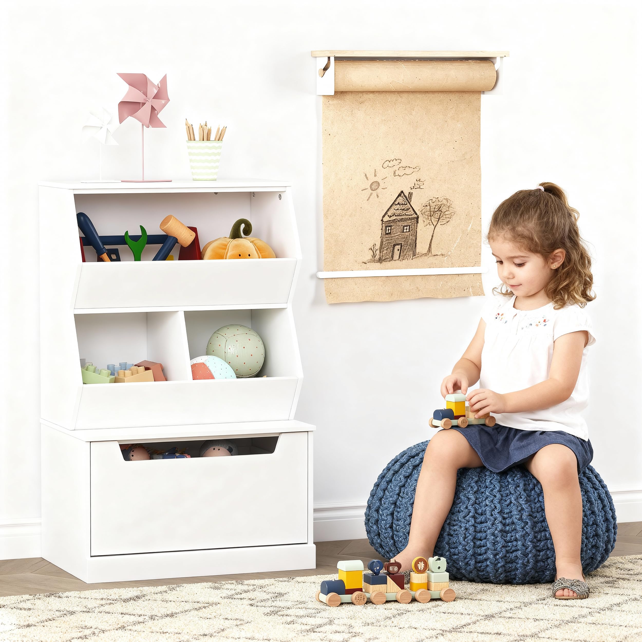 Kids Storage Cabinet with Drawer and Cubbies