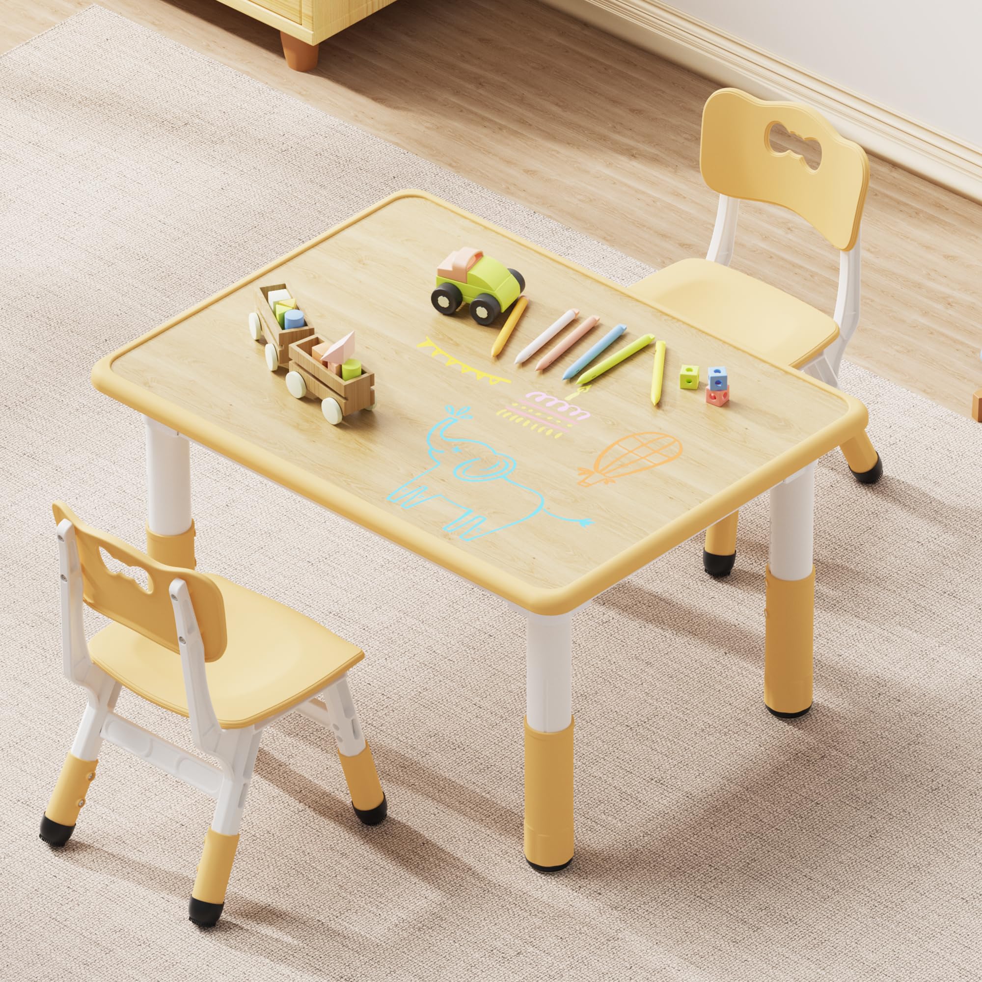 Height Adjustable Kids Table and Chairs Set