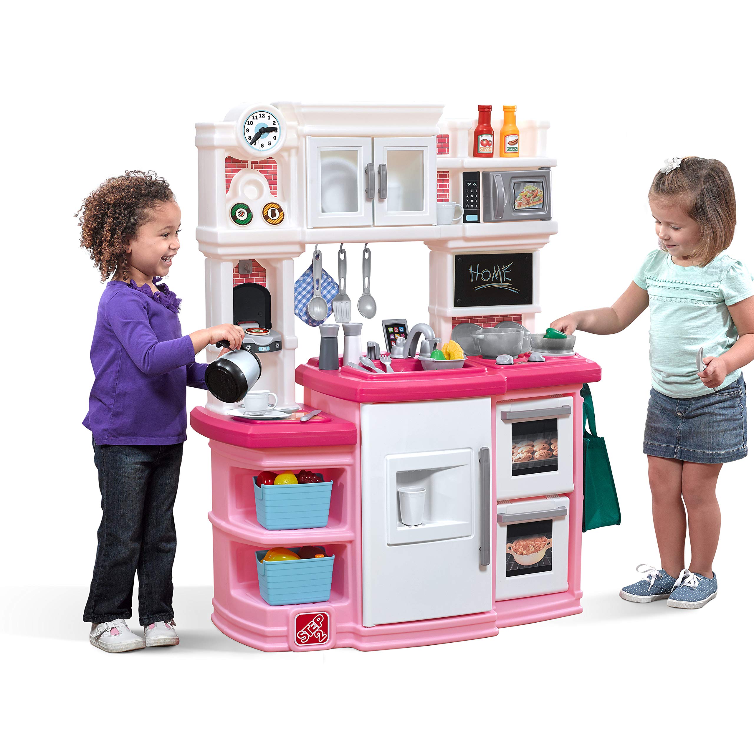 Step2 Great Gourmet Kids Kitchen Playset, Indoor/Outdoor Kitchenette, Interactive Play with Lights and Sounds, Made of Durable Plastic, Includes 33 Piece Toy Accessories, Toddlers 3+ Years Old, Pink