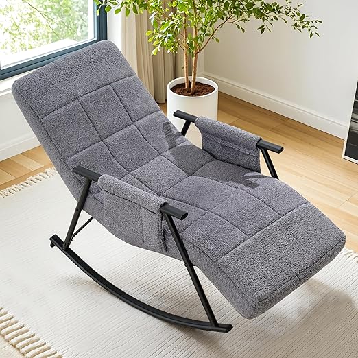 High Back Nursery Rocking Chair with Foot Rest, Teddy Upholstered Reclining Glider Rocker