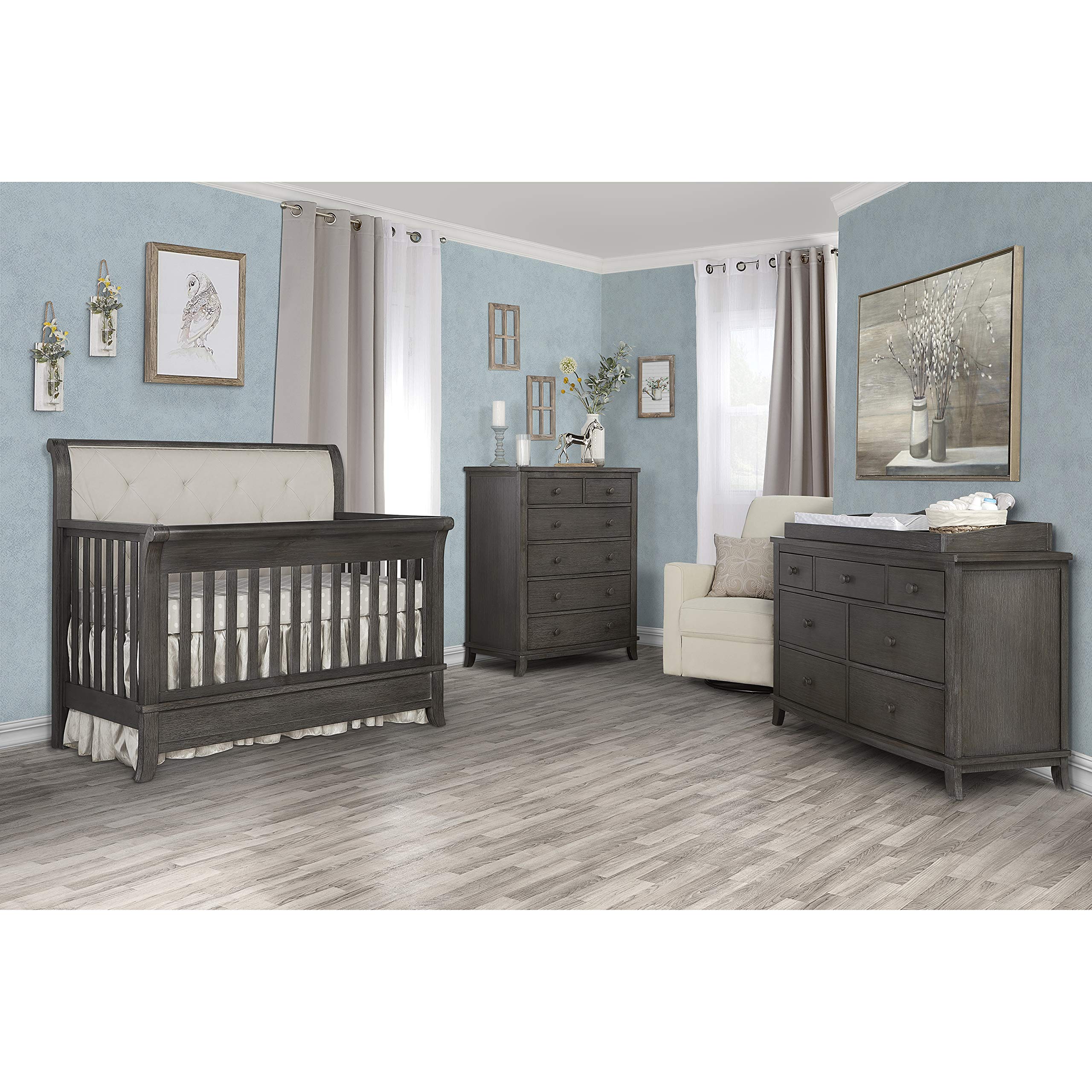 5-in-1 Convertible Crib with Tufted Headboard