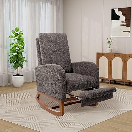 Nursery Rocking Chair with Foot Rest, Upholstered Glider Rocker