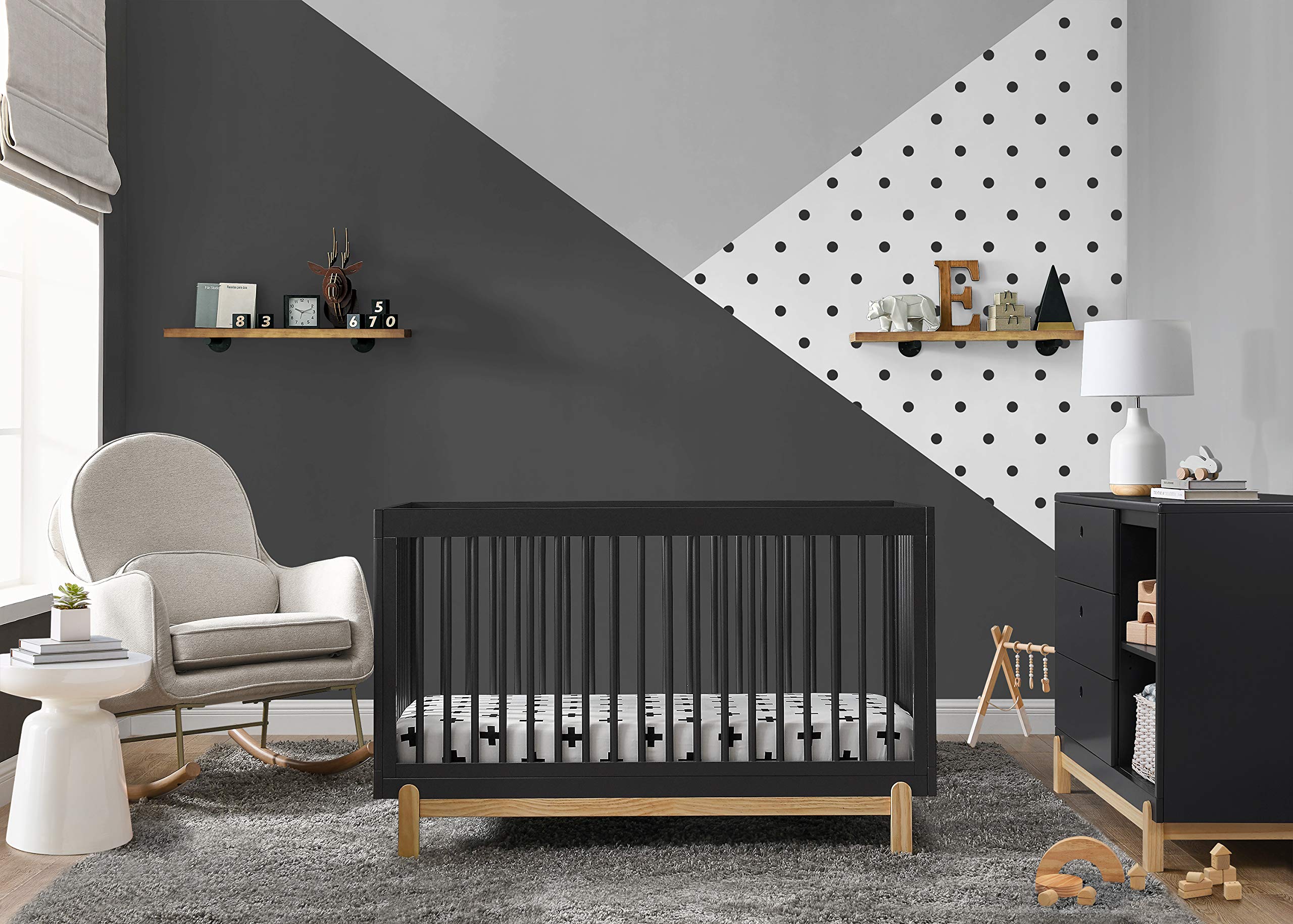Poppy 4-in-1 Convertible Crib, Midnight Grey/Natural
