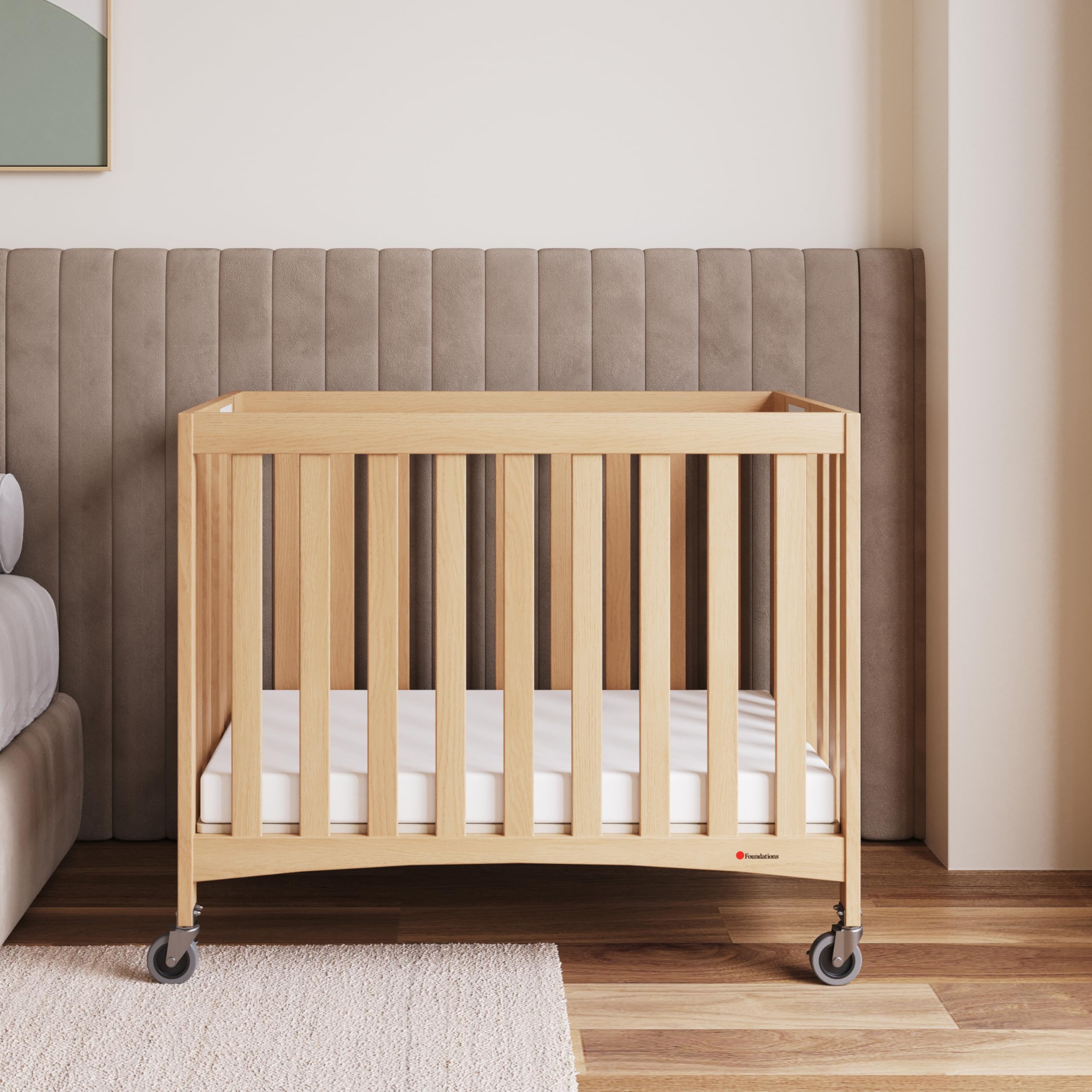 Compact Folding Crib with Foam Mattress and Casters