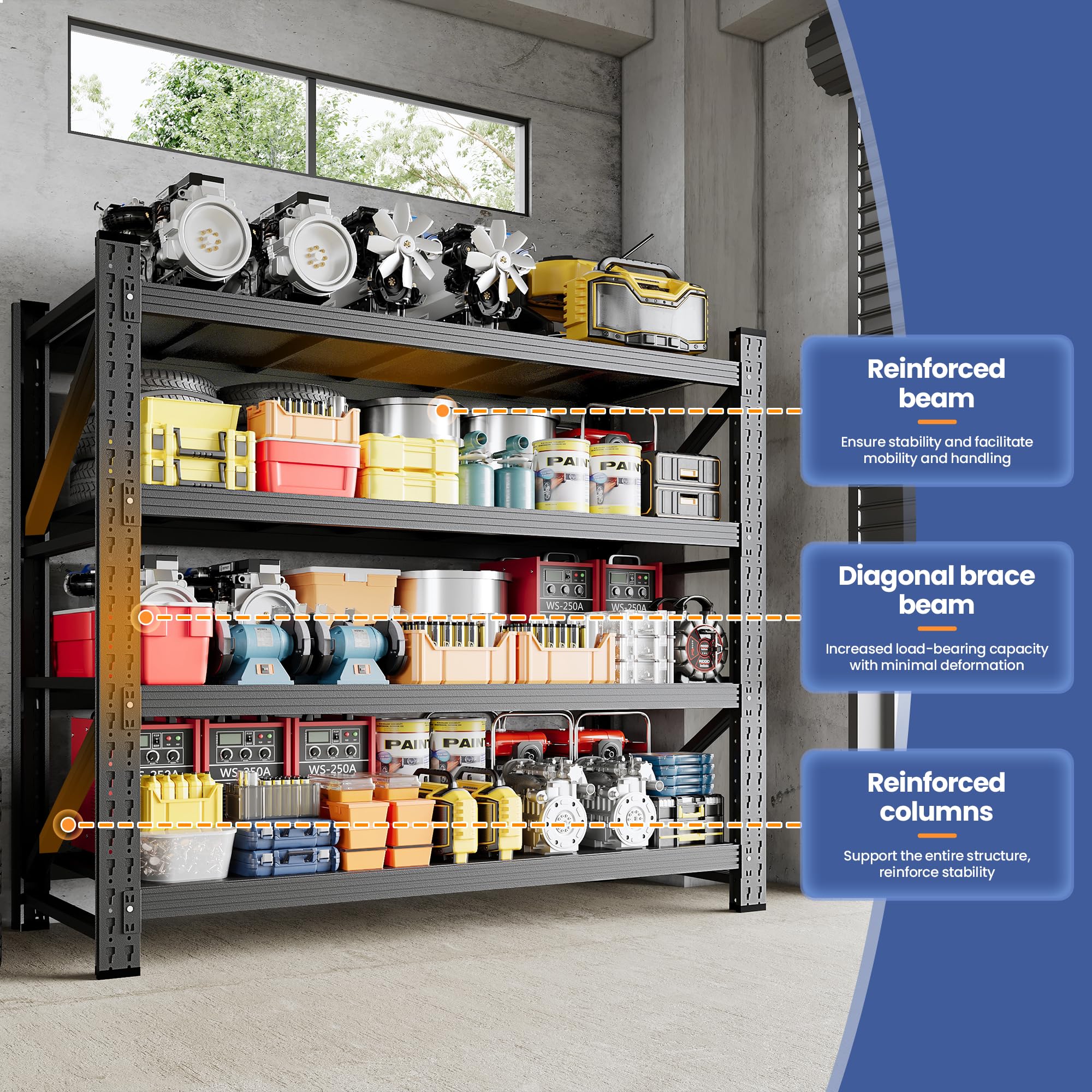 Heavy Duty Garage Storage Shelving Unit 4-Tier Adjustable Metal Shelves