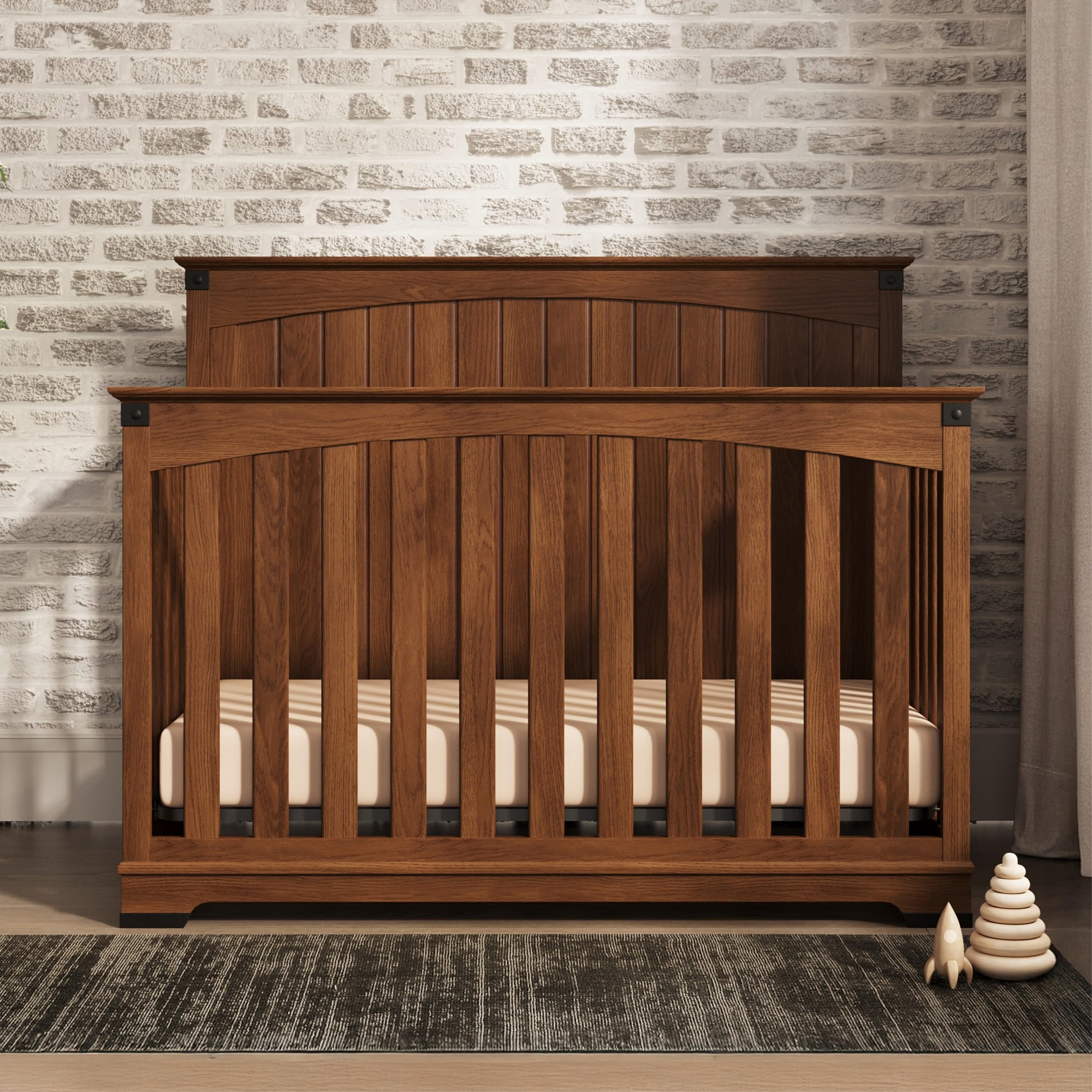 Flat Top 4-in-1 Convertible Crib, Baby Crib Converts to Day Bed