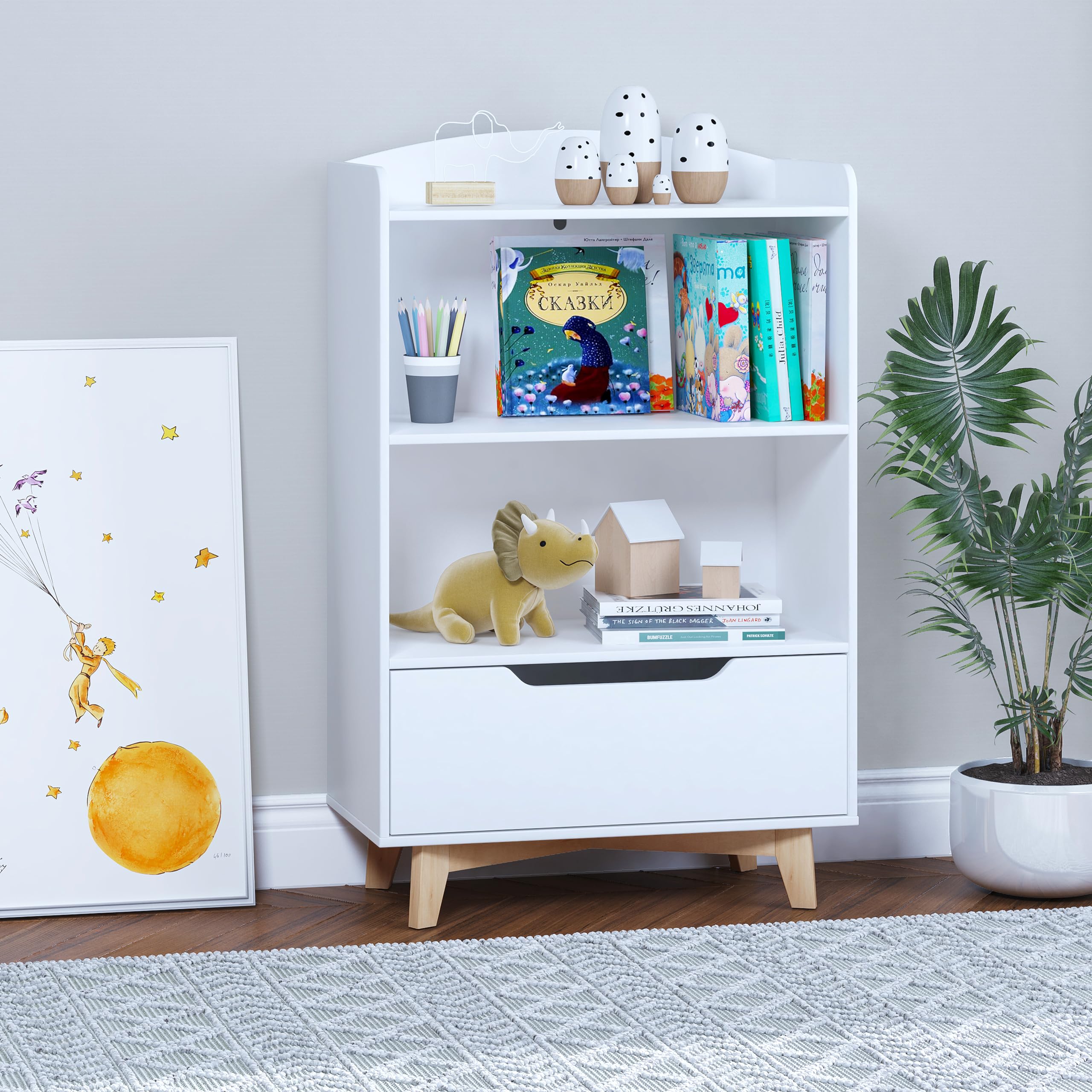 Kids Bookshelf, Children Bookcases with Storage and Drawer