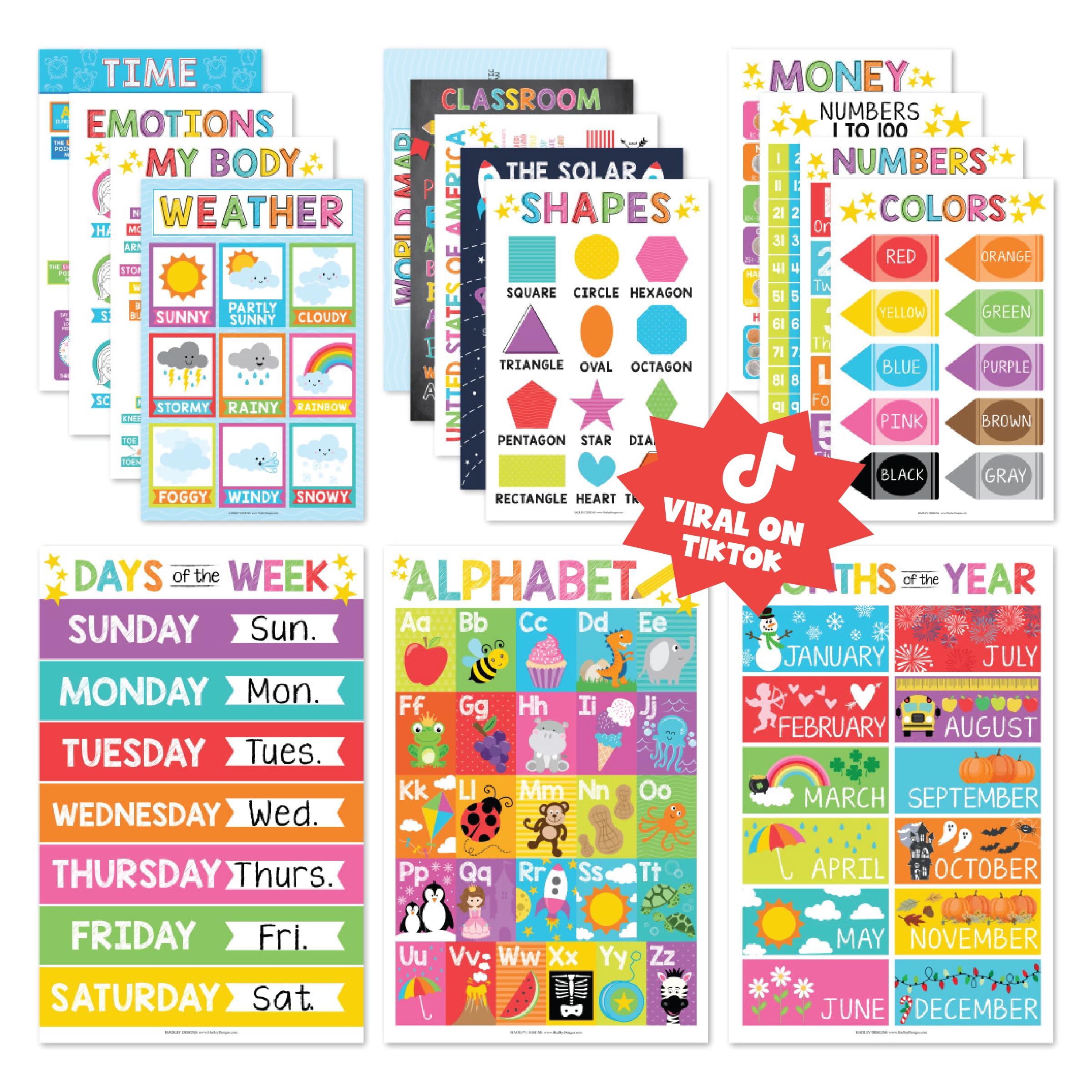 16 Educational Posters for Classroom & Kindergarten