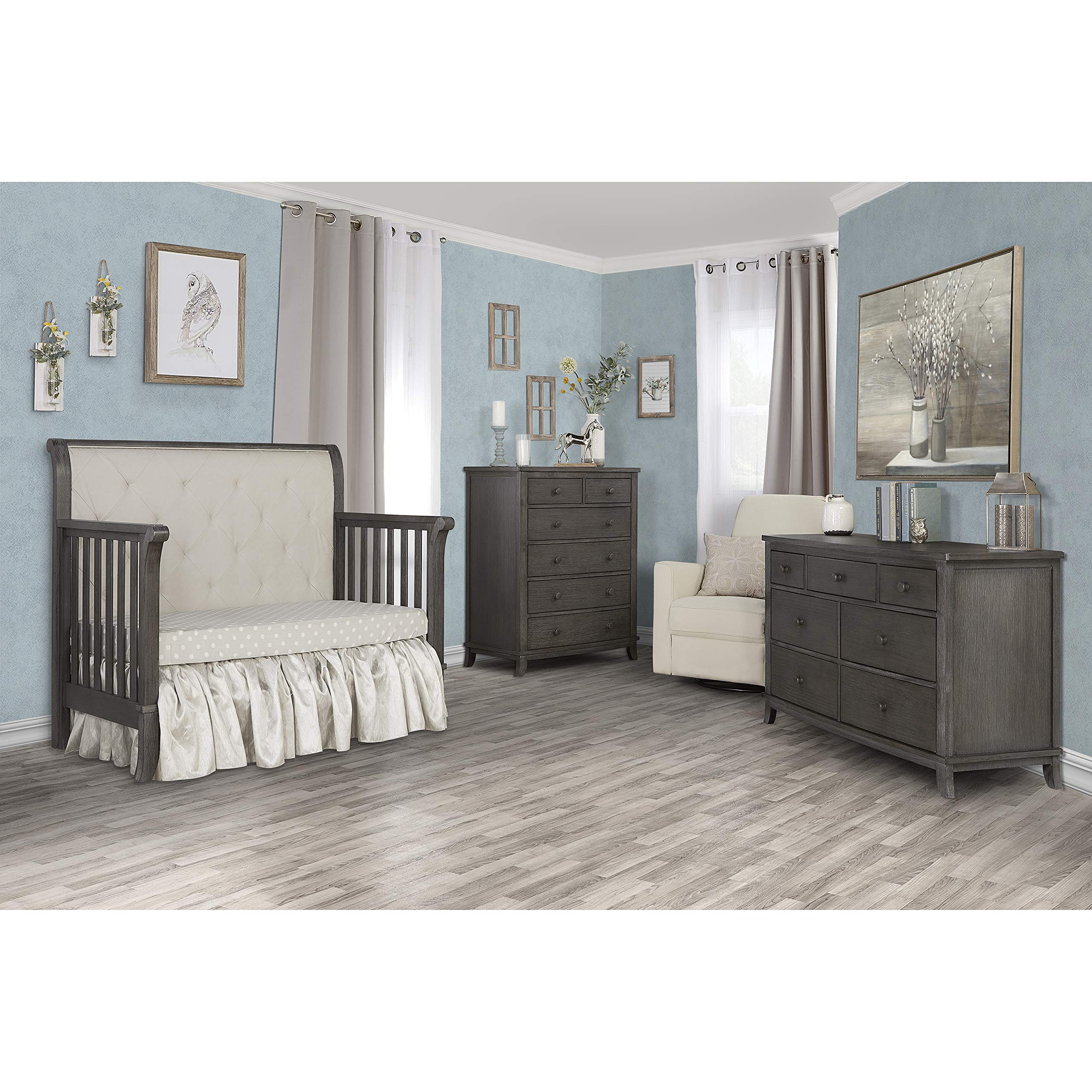 5-in-1 Convertible Crib with Tufted Headboard