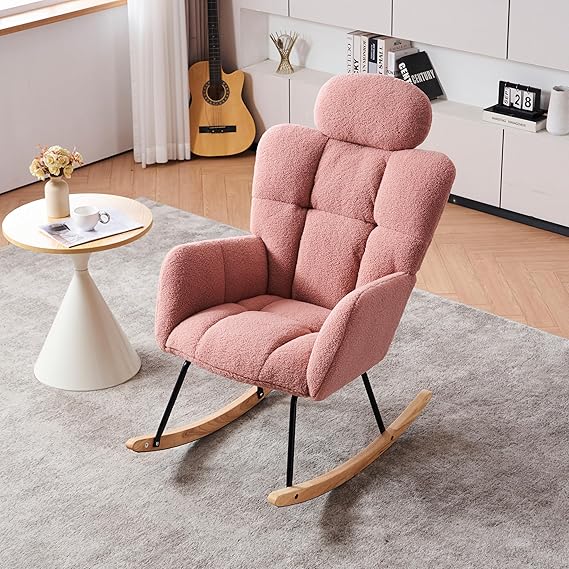 Oversized Teddy Fabric Rocking Chair, 35.4" Plush Glider