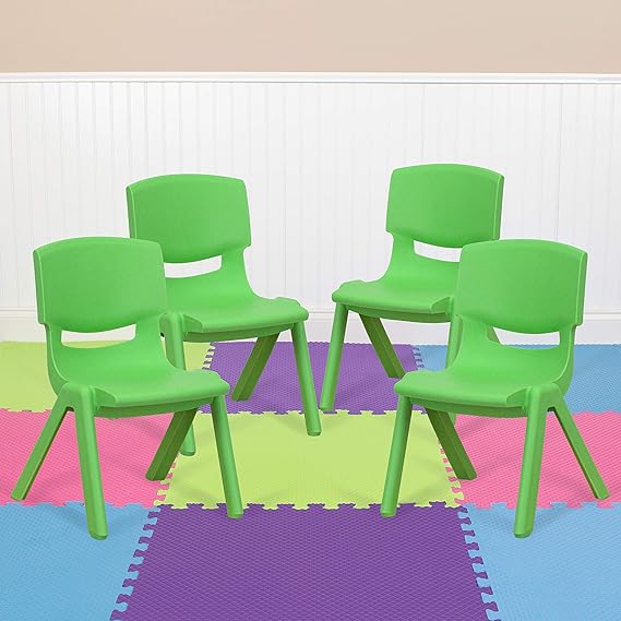 4 Pack Blue Plastic Stackable School Chair with 10.5" H Seat, Preschool Chair