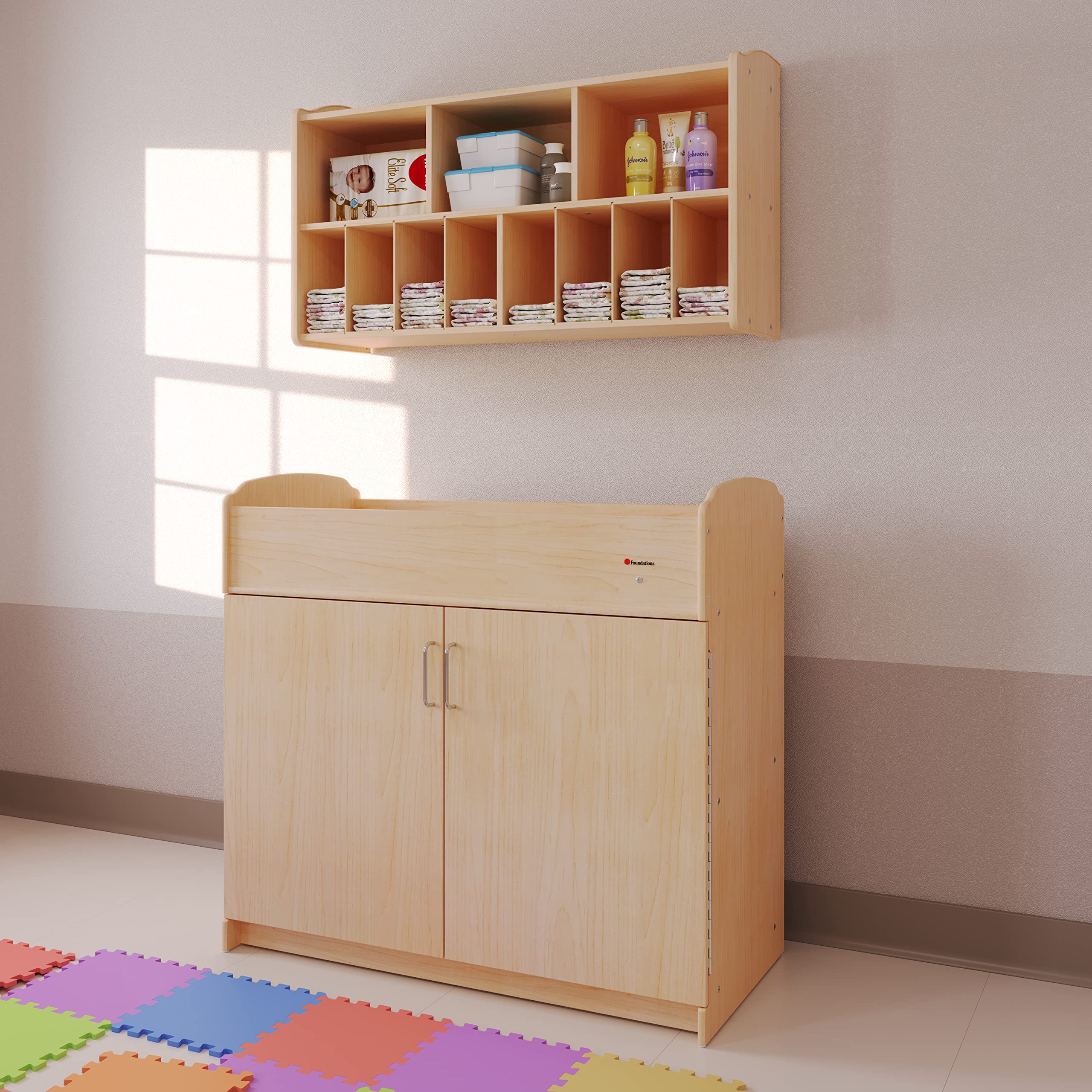 Wooden Diaper Organizer with 11 Storage Compartments for Daycare