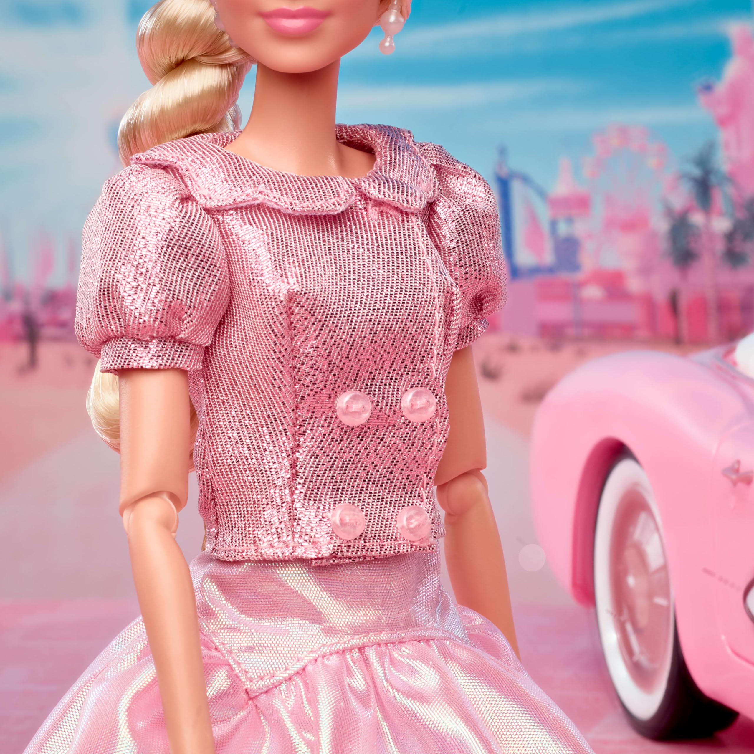 Barbie The Movie Doll, Margot Robbie as, Collectible Wearing Pink Blouse & Skirt Tutu Outfit, with Styled Hair & Matching Jewelry